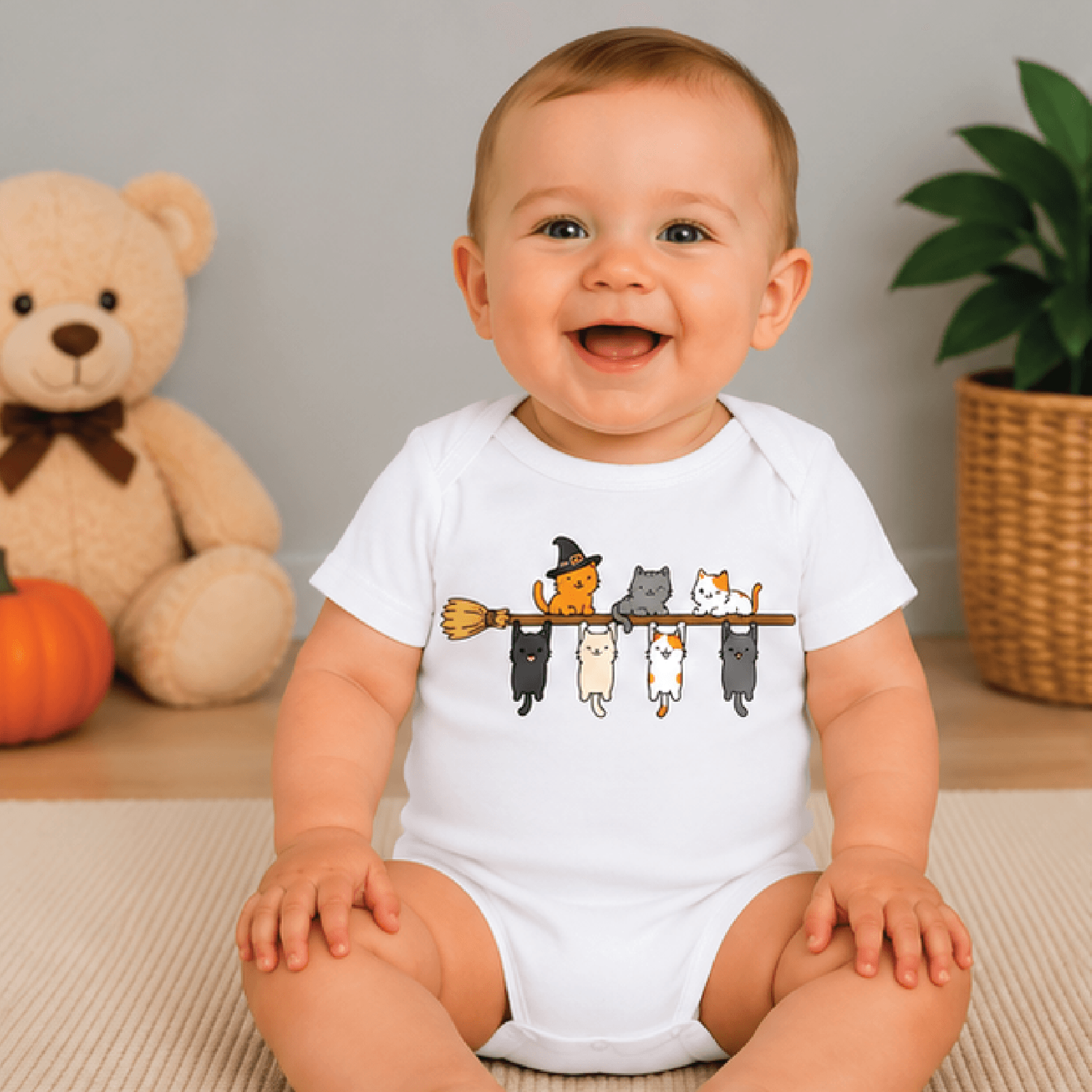 halloween cats kids t-shirt, witch hat black cat toddler tee, cute spooky kitty shirt, halloween baby romper