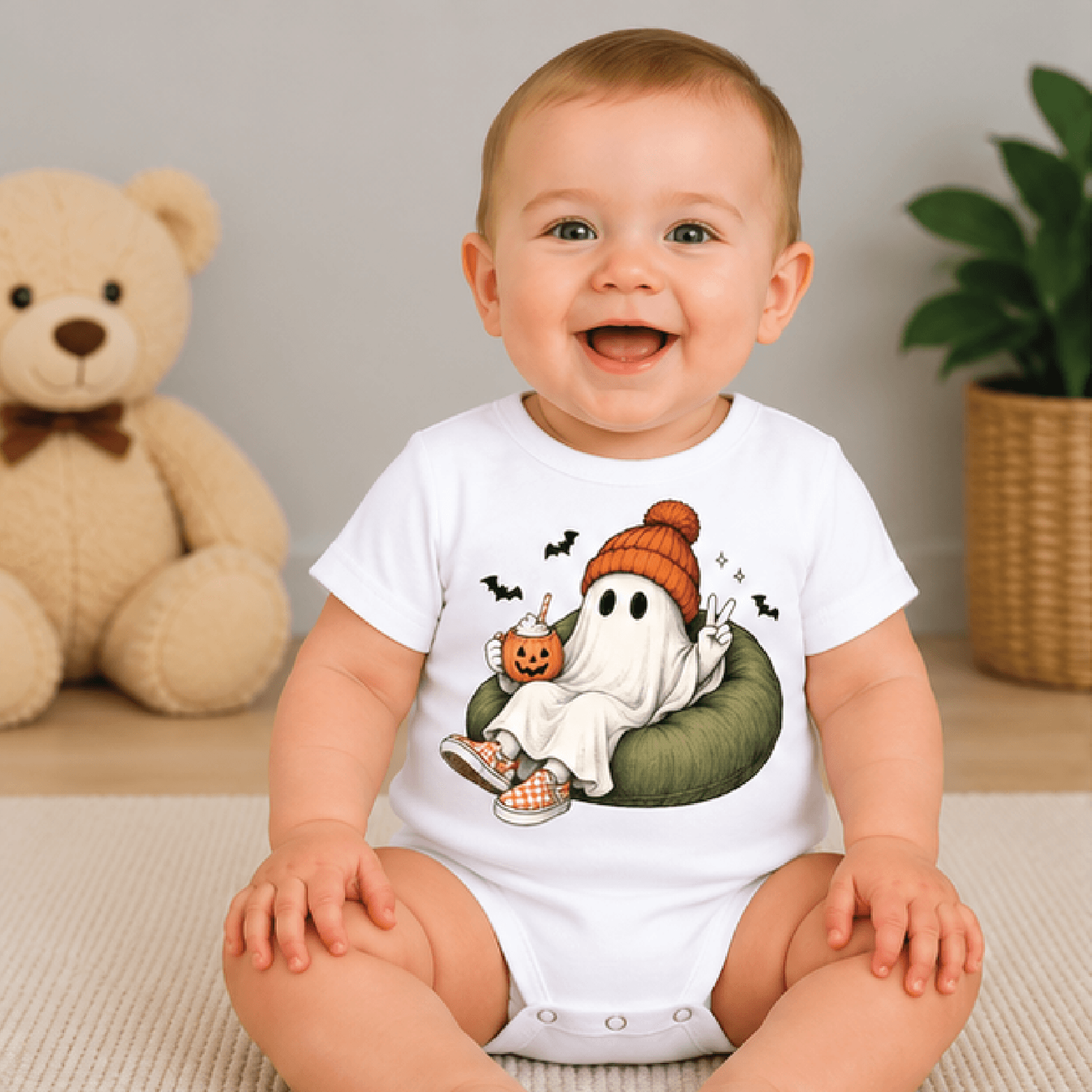 funny ghost halloween kids t-shirt, pumpkin drink ghost toddler tee, cozy spooky season shirt, halloween baby romper