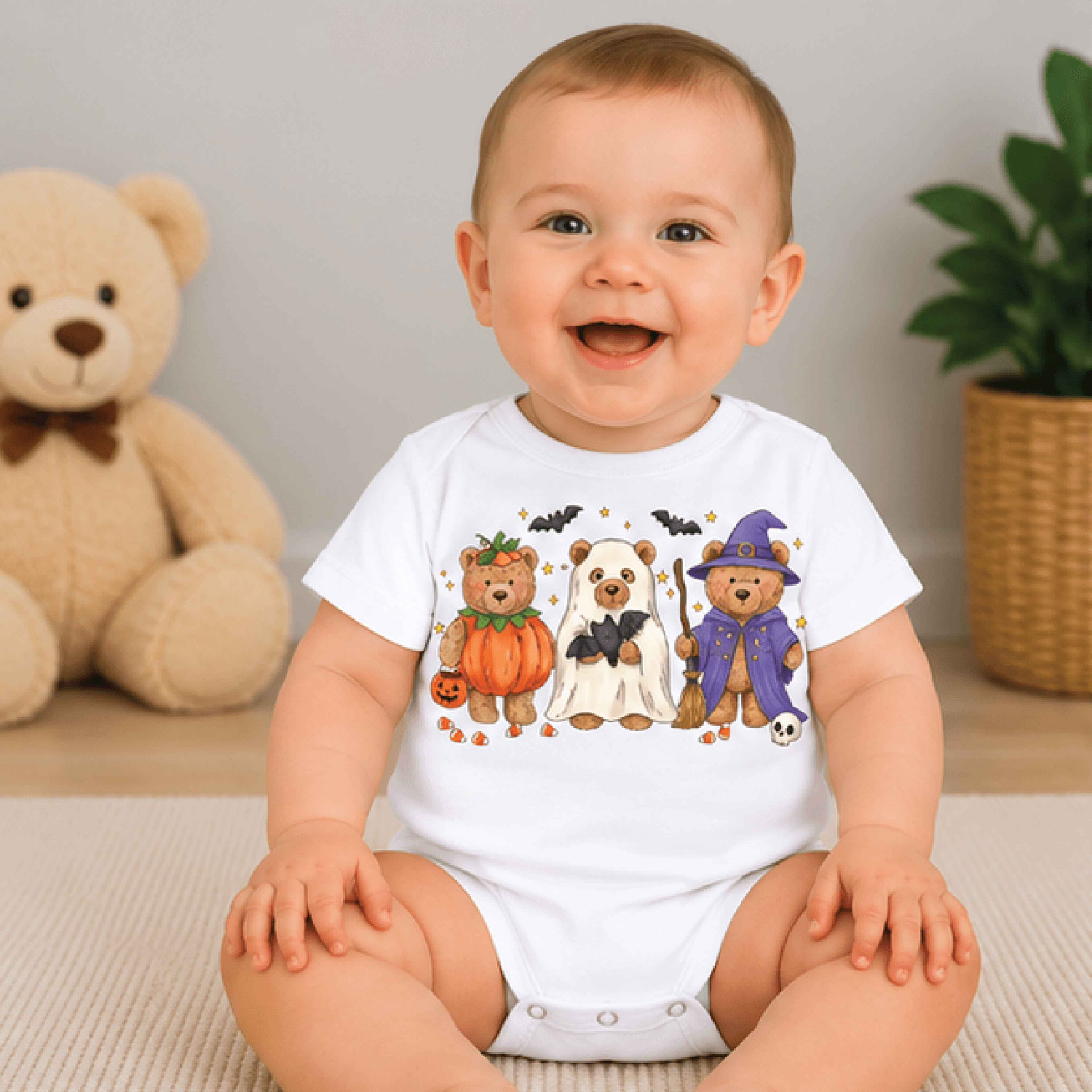 halloween teddy bears kids t-shirt, witch ghost pumpkin bear toddler tee, cute spooky halloween baby romper