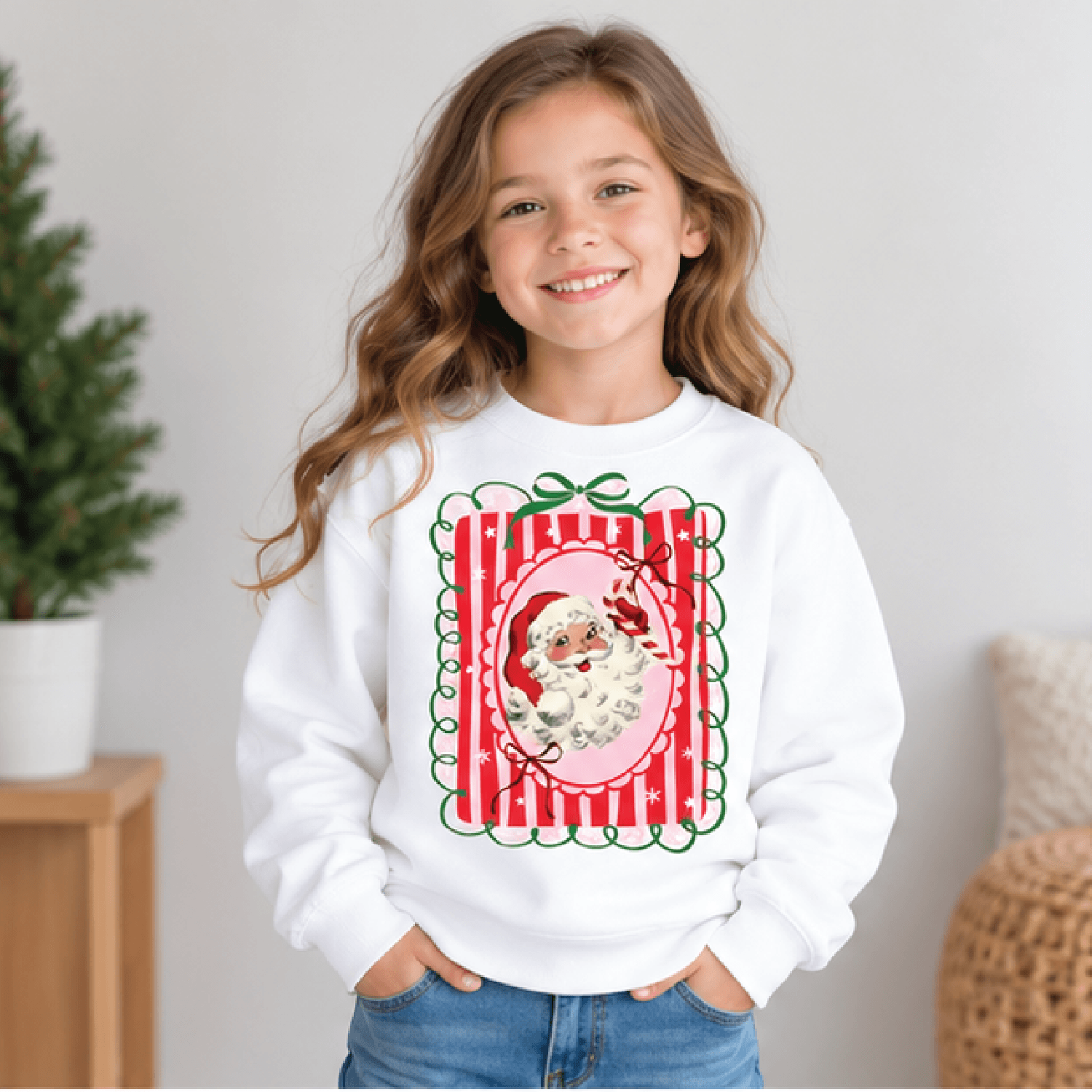vintage santa girl christmas sweatshirt, toddler christmas shirt, retro santa kids holiday tee, girly christmas gift