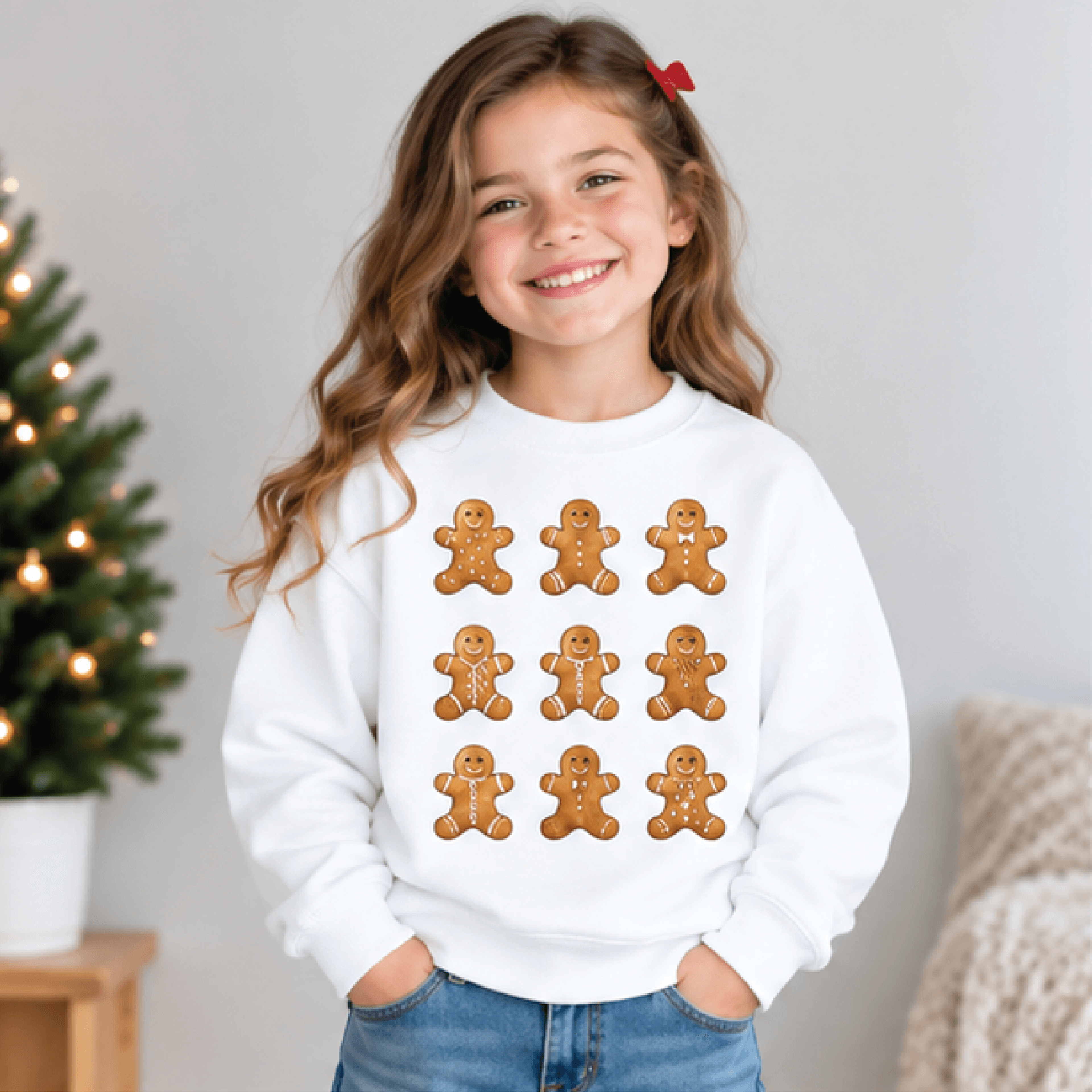 gingerbread christmas sweatshirt, kids holiday crewneck, youth gingerbread sweater, cute retro xmas gift for kids