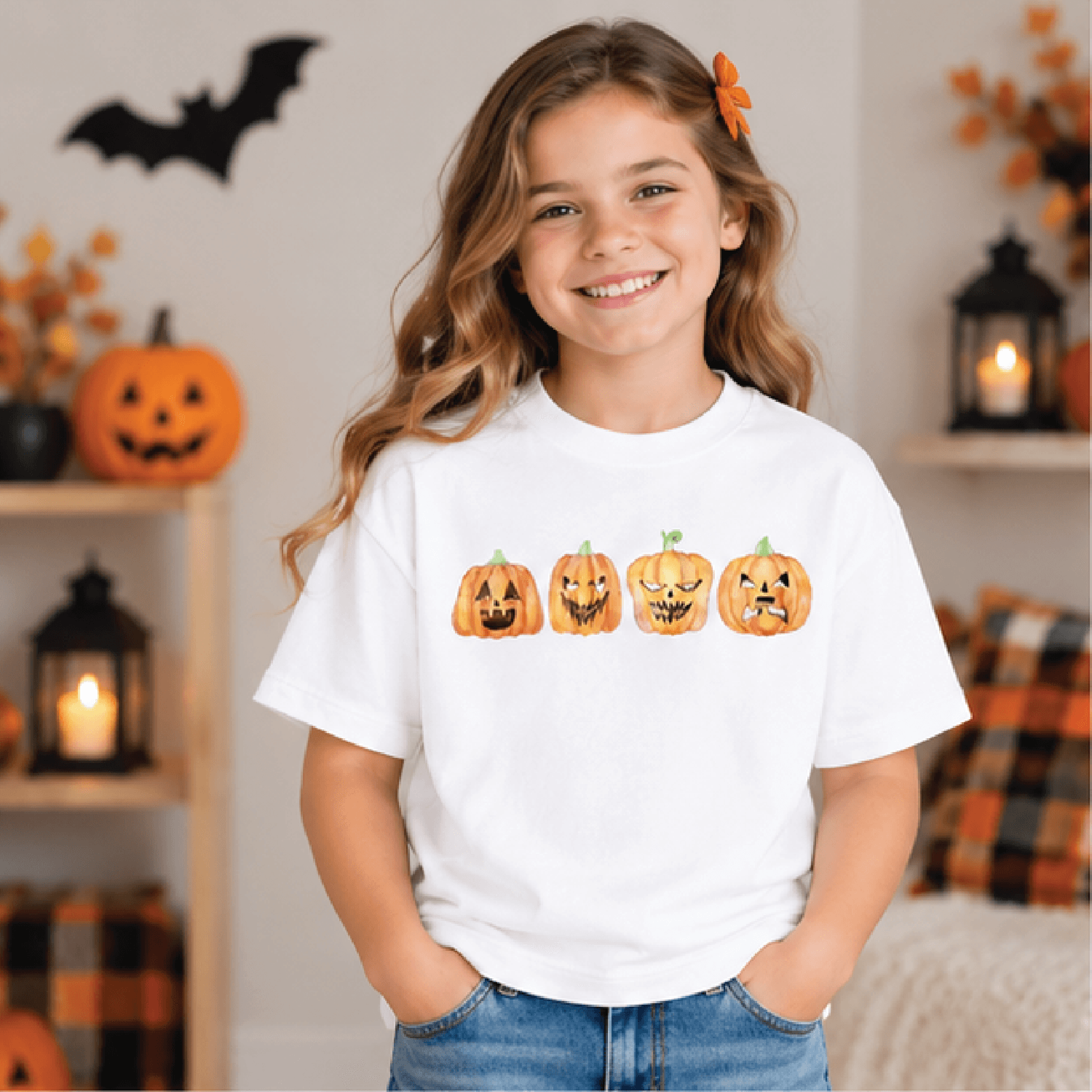 watercolor jack o lantern sweatshirt, kids halloween crewneck, youth pumpkin sweater, spooky fall trick or treat gift