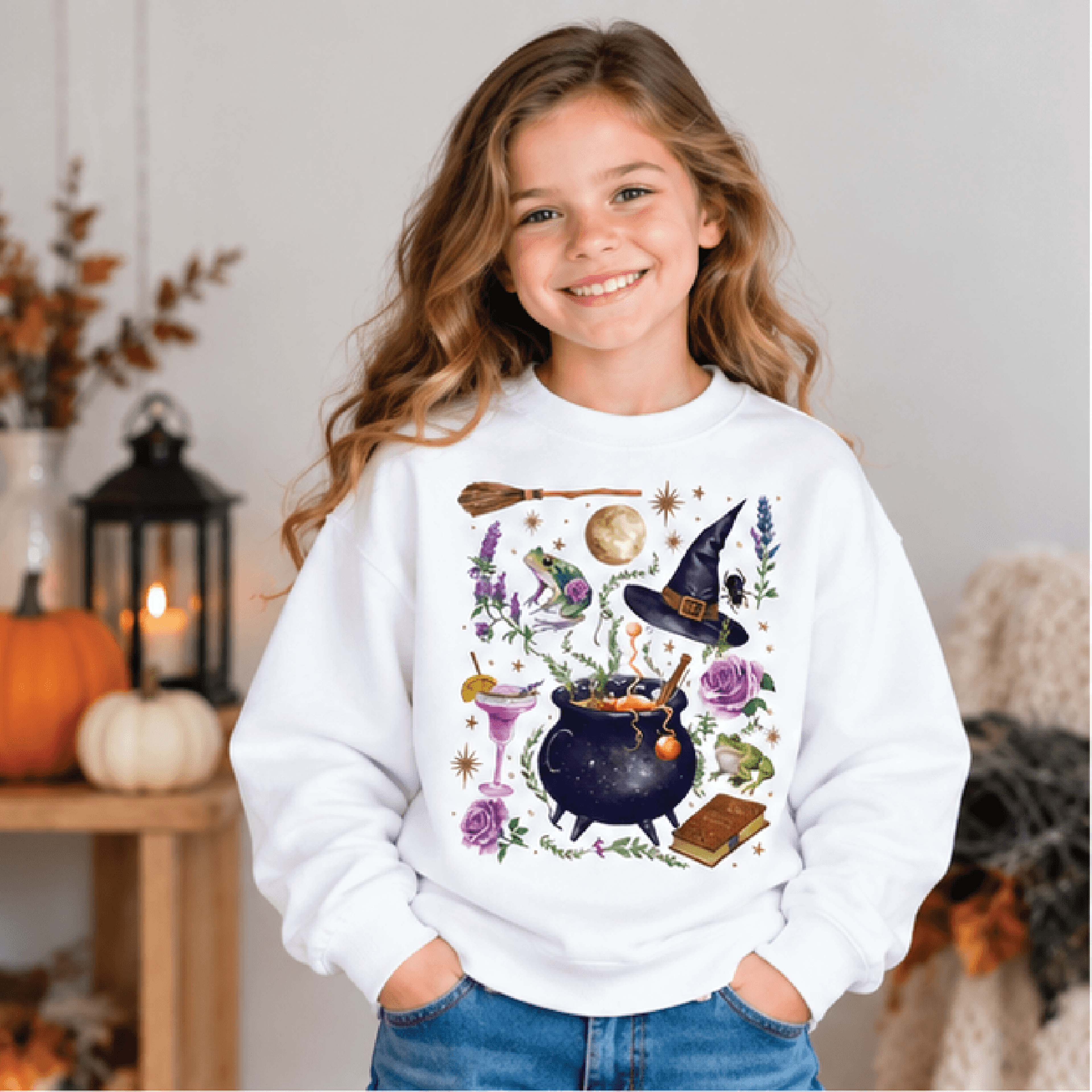witches brew halloween sweatshirt, kids witchy crewneck, youth spooky cauldron sweater, whimsical halloween gift