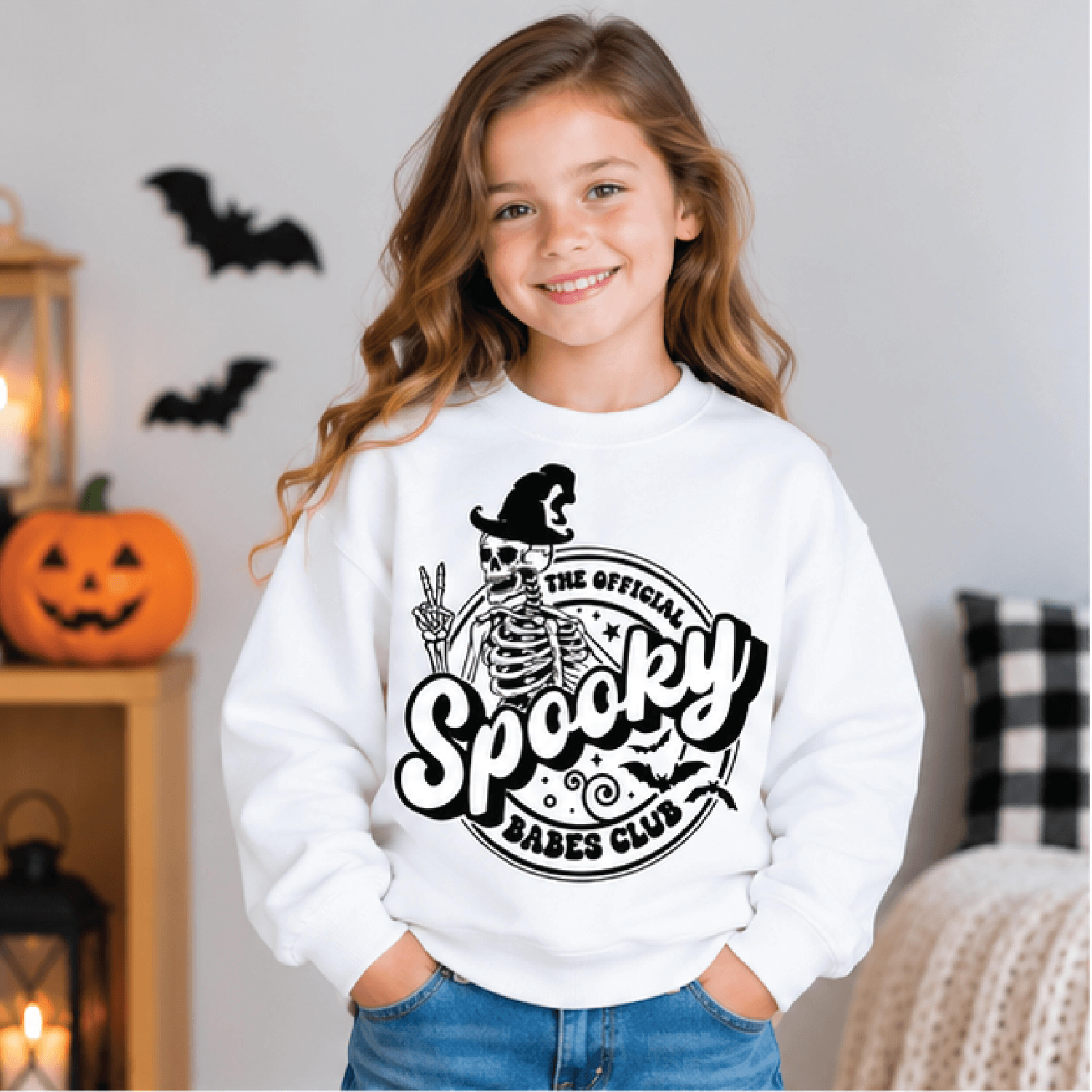 spooky babes club halloween sweatshirt, kids ghost crewneck, youth spooky season sweater, cute retro halloween gift