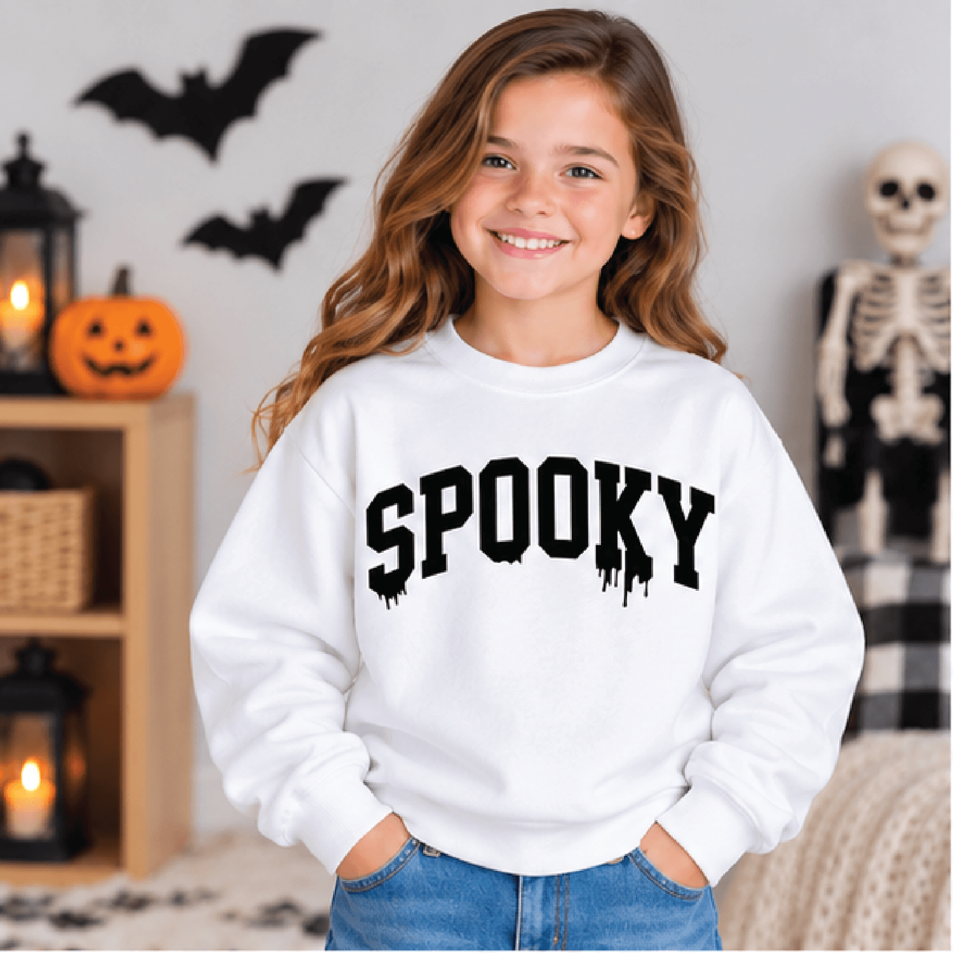 spooky dripping halloween sweatshirt, kids halloween crewneck, youth spooky sweater, retro drip trick or treat gift