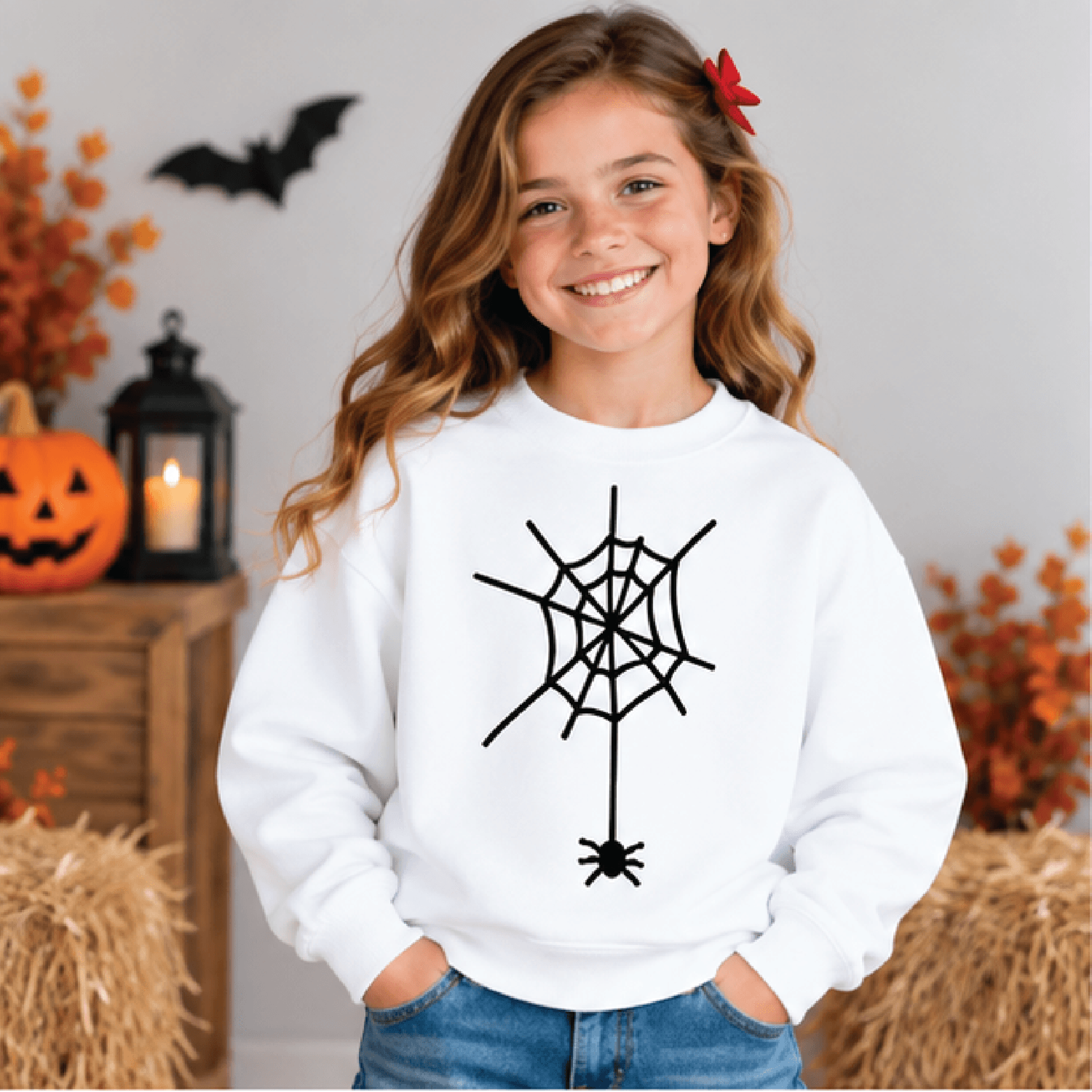 spider web halloween sweatshirt, kids spooky crewneck, youth spider web sweater, retro trick or treat halloween gift