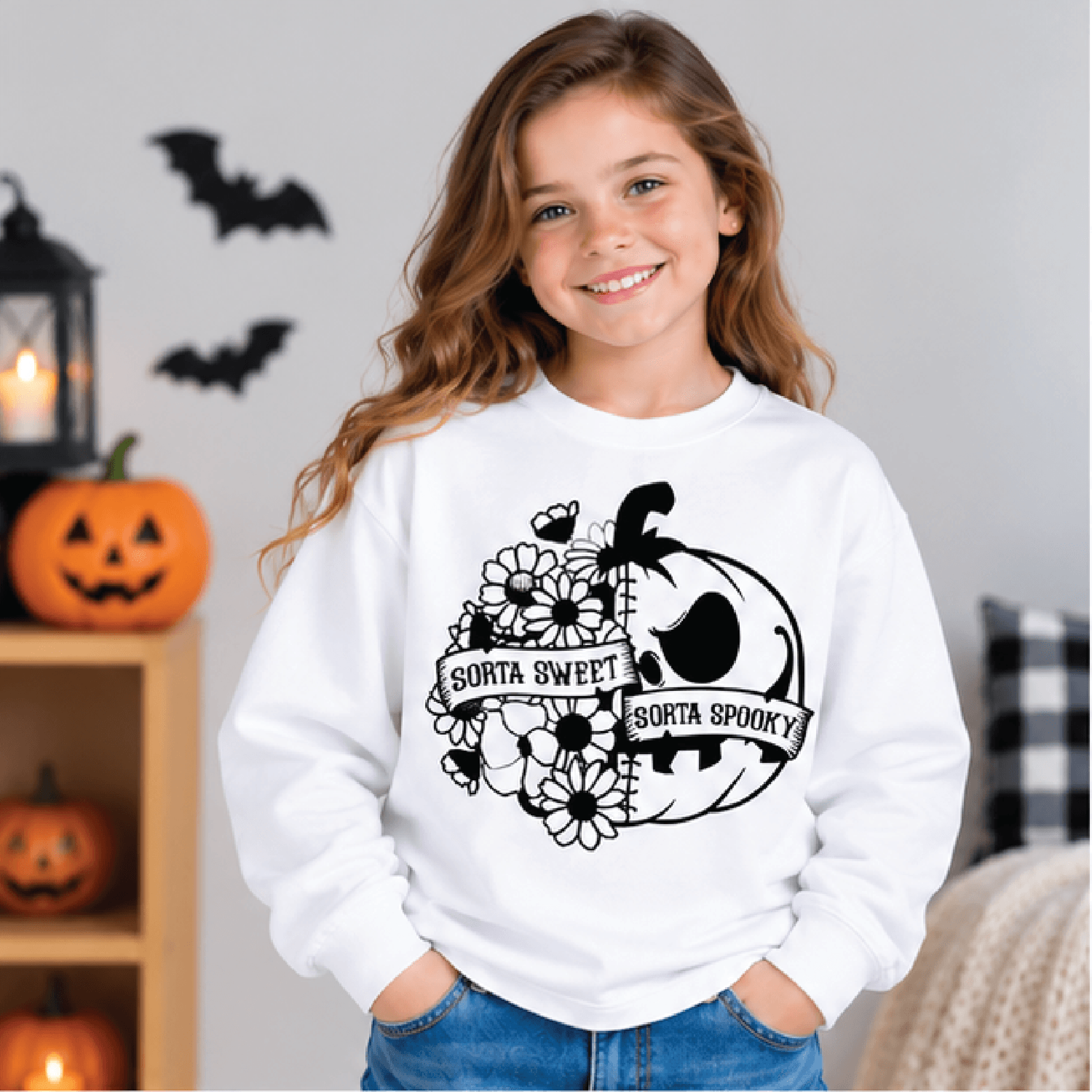 sorta sweet sorta spooky sweatshirt, kids halloween crewneck, youth cute ghost sweater, retro spooky season fall gift