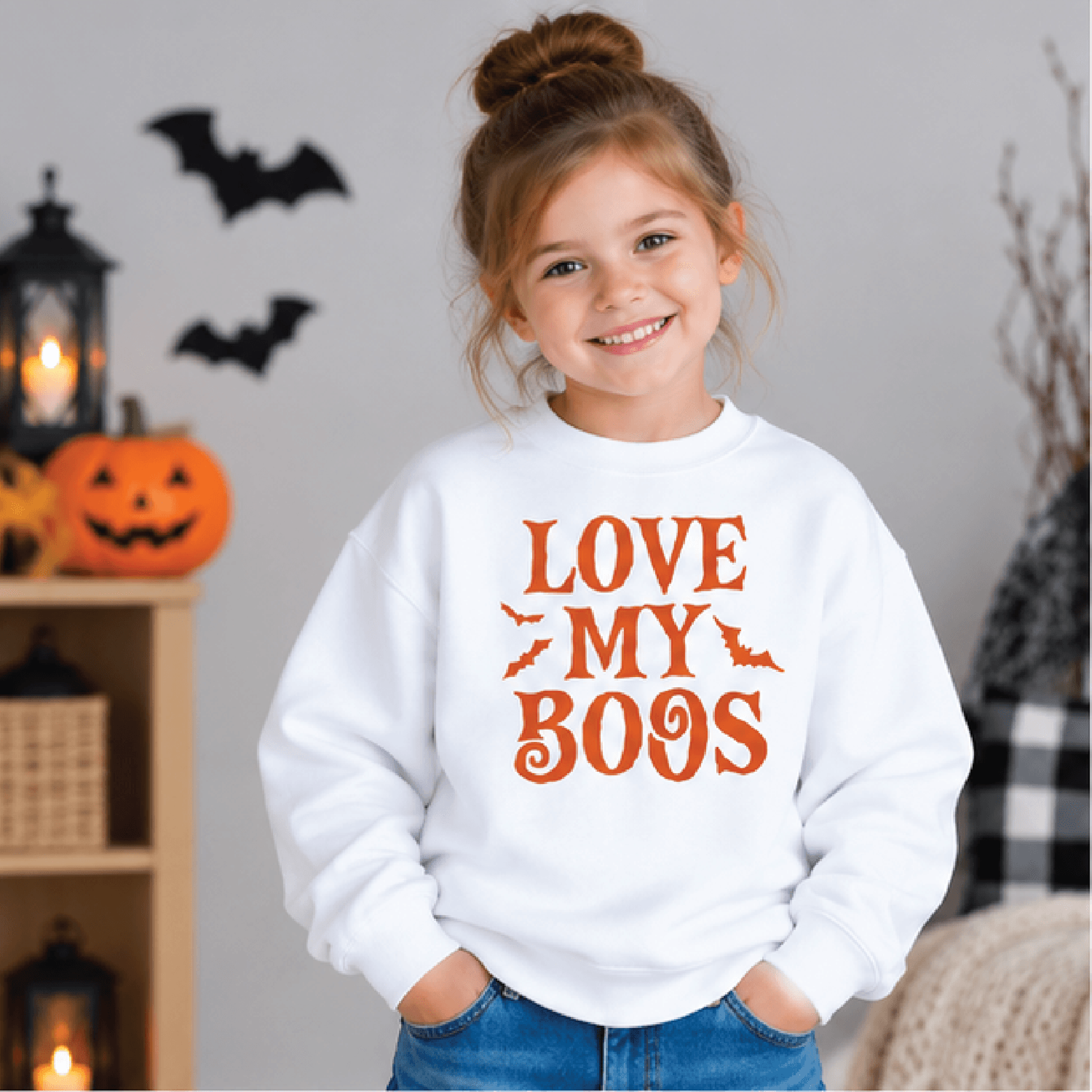 love my boos halloween sweatshirt, kids spooky crewneck, youth bat halloween sweater, cute boo crew fall gift