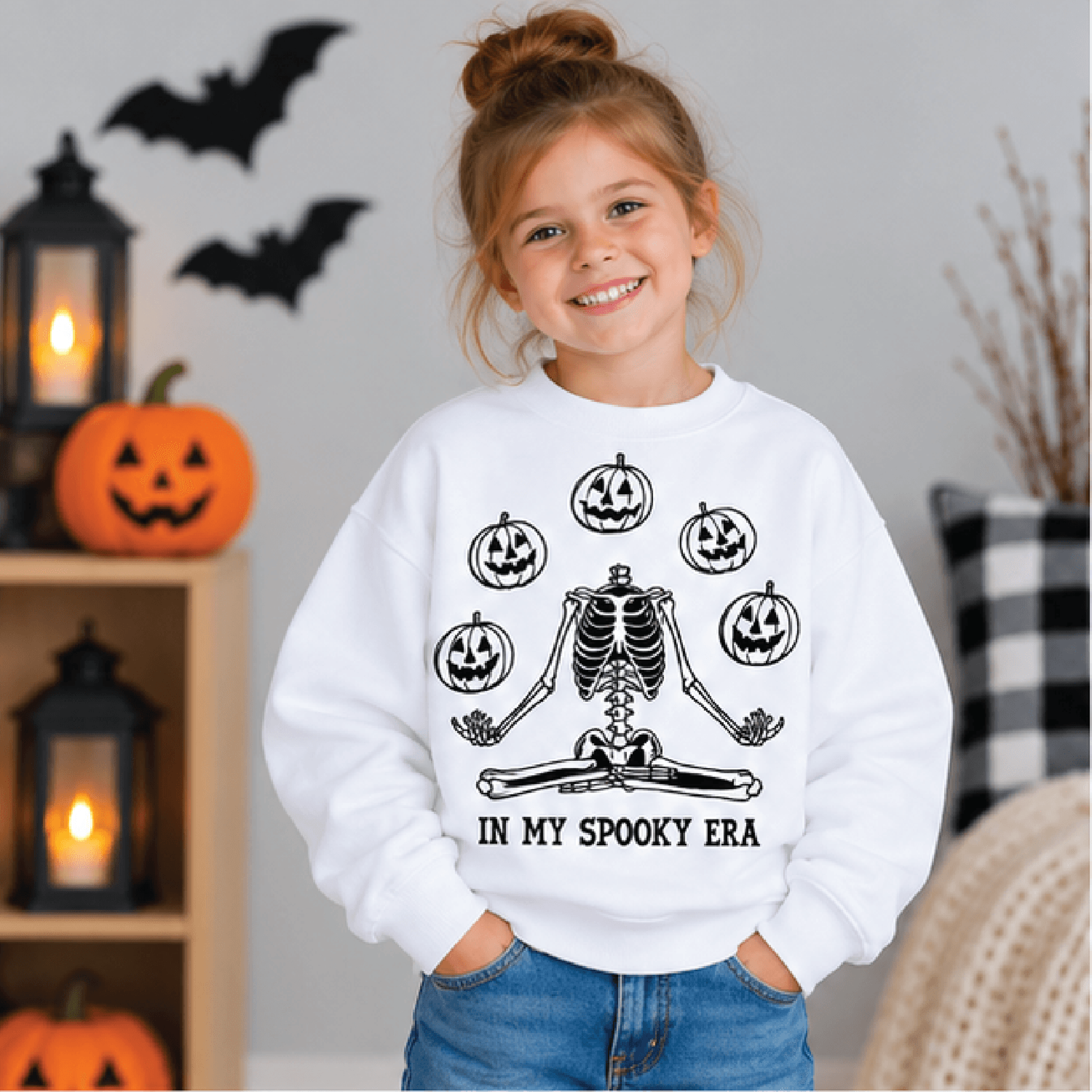 in my spooky era halloween sweatshirt, kids youth unisex skeleton crewneck, pumpkin skelly sweater, spooky fall gift