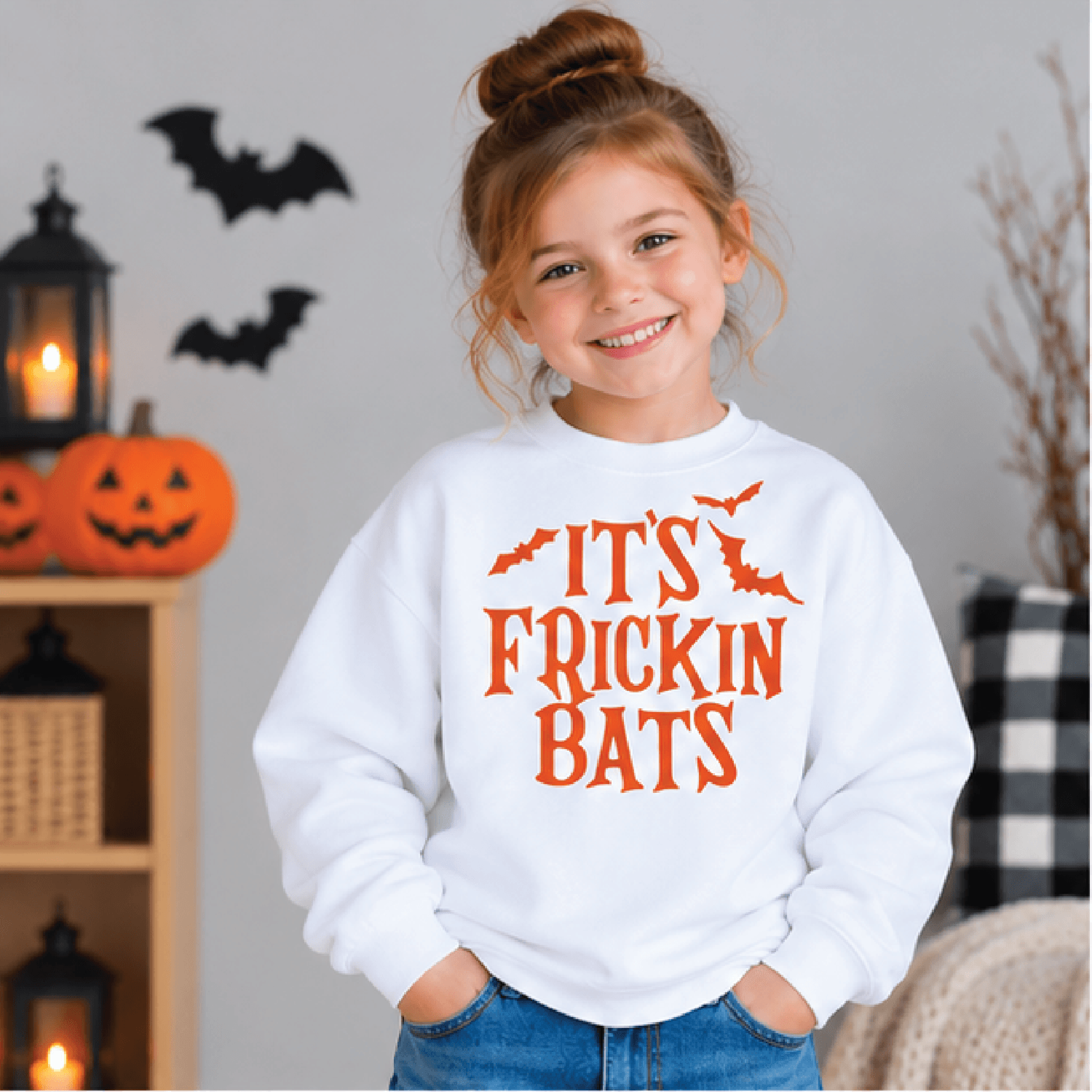 it's frickin bats halloween sweatshirt, kids youth unisex spooky bat crewneck, funny halloween fall sweater gift