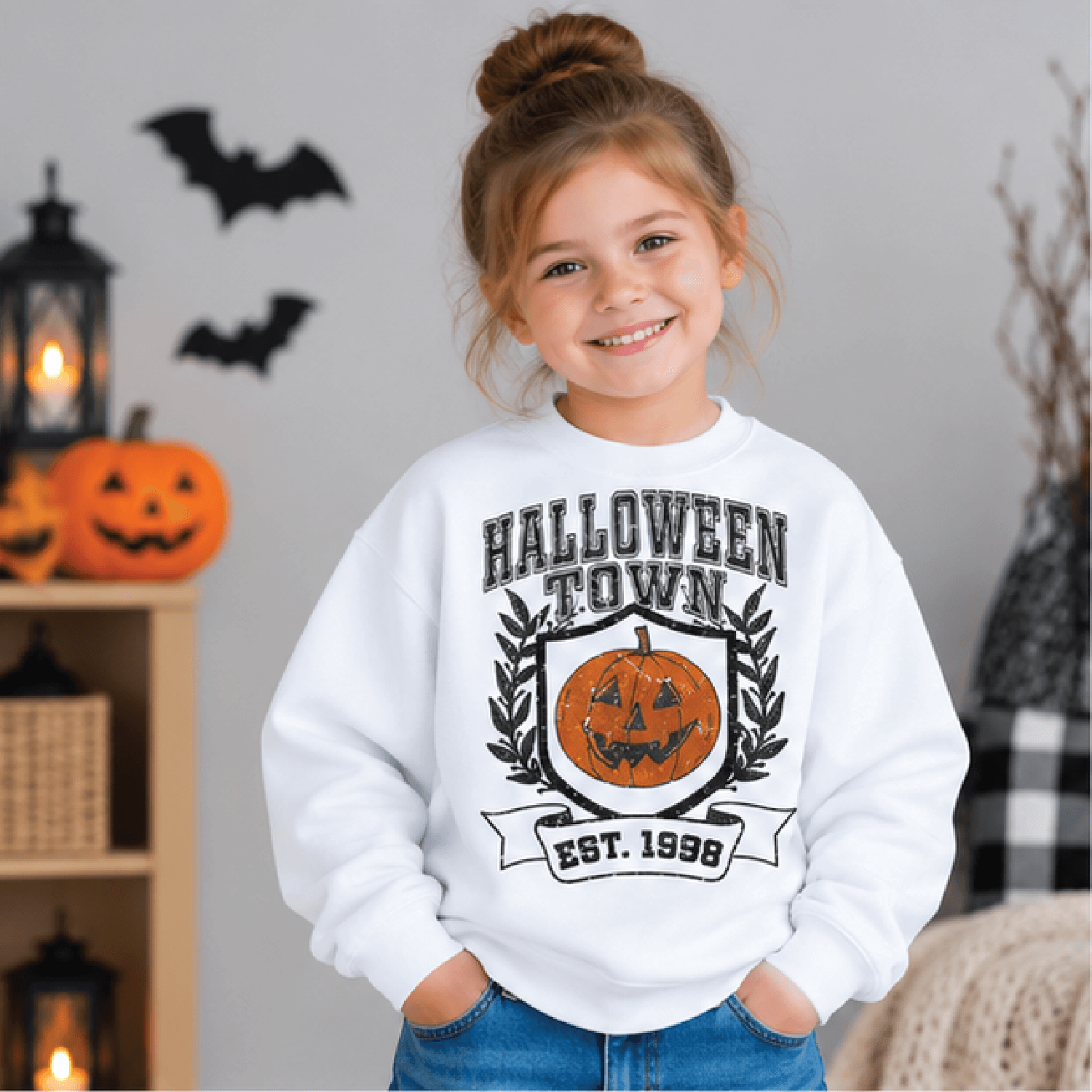 halloween town sweatshirt, kids youth unisex pumpkin crewneck, jack o lantern spooky sweater, retro halloween fall gift