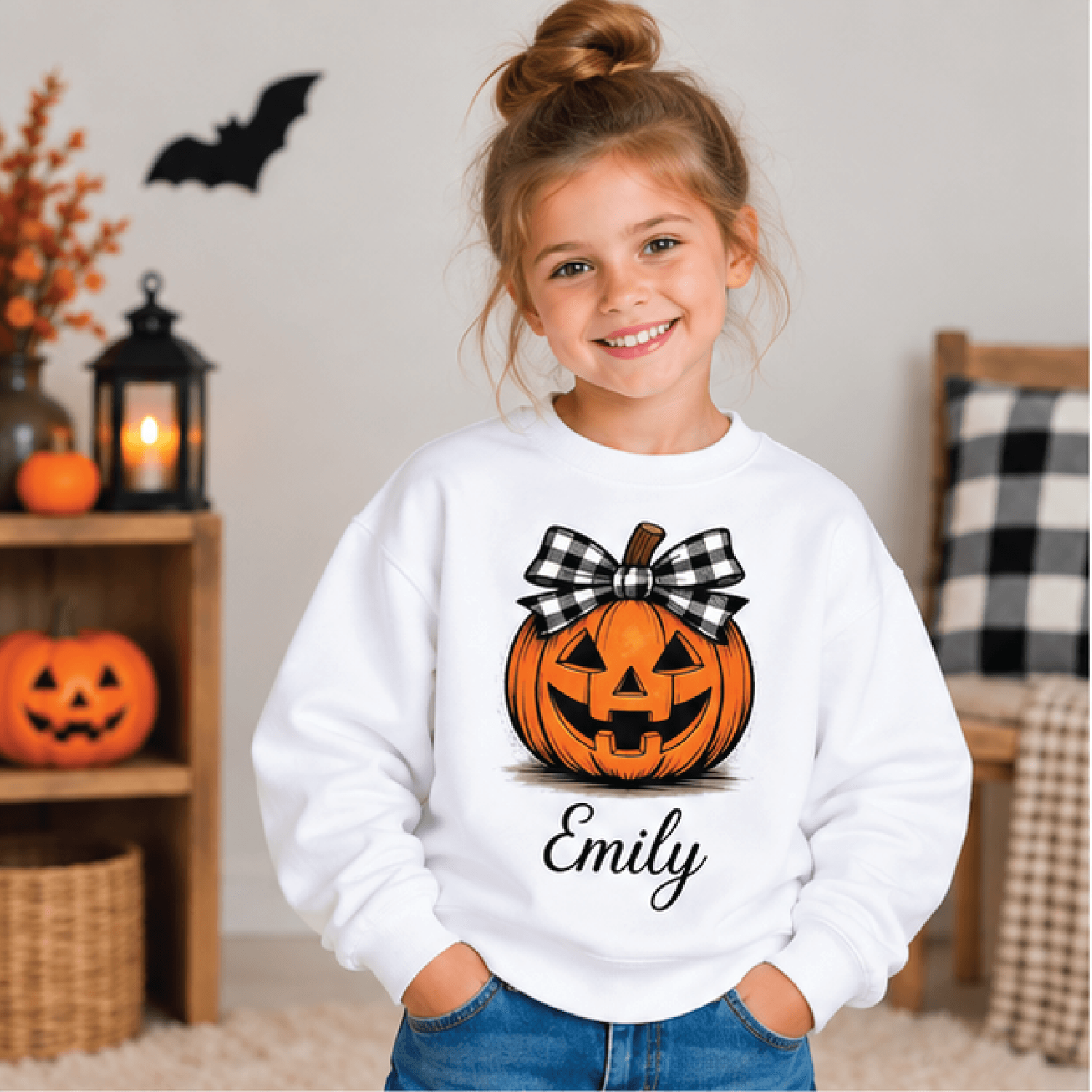 personalized jack o lantern halloween sweatshirt, kids youth unisex custom name pumpkin crewneck, pumpkin patch fall swe
