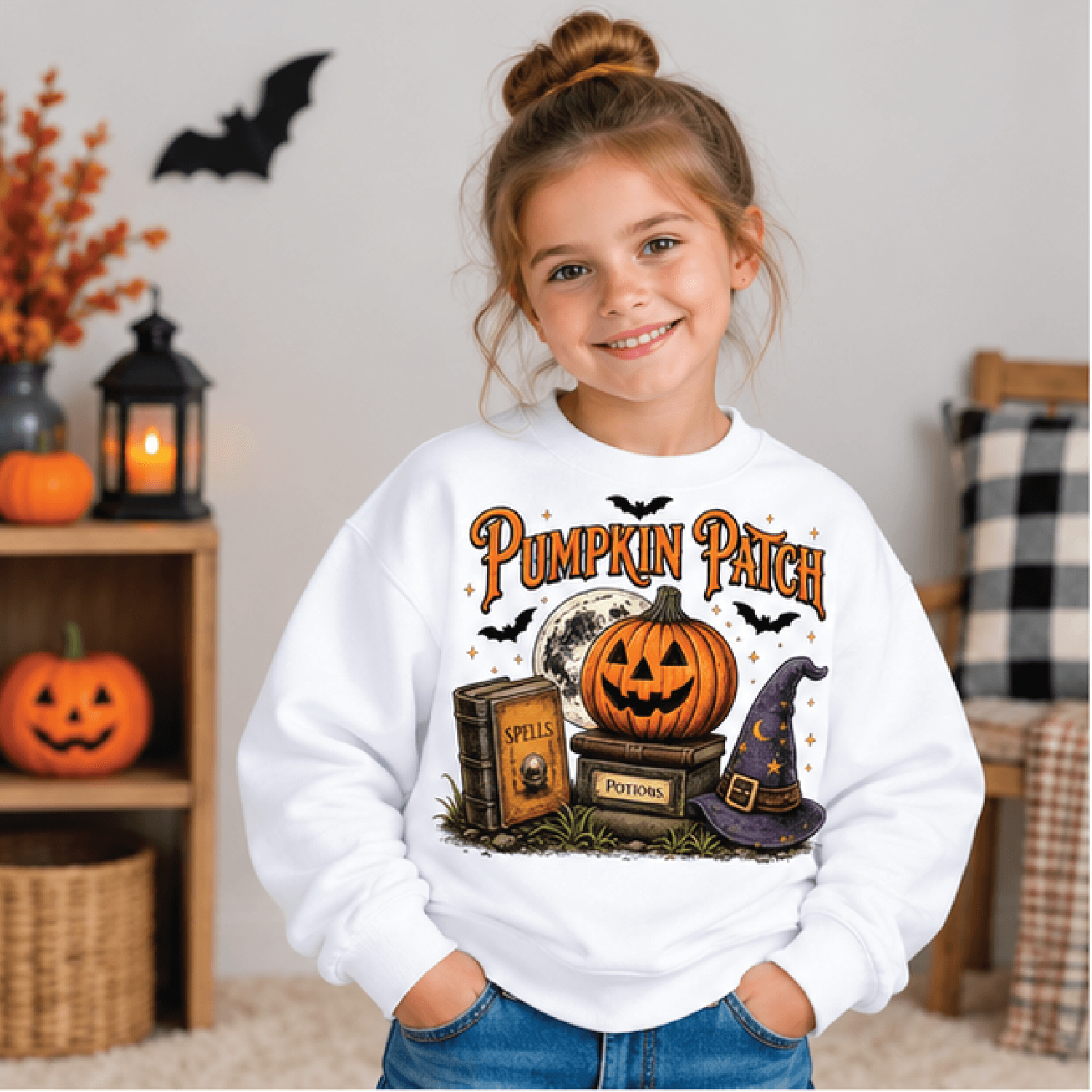 pumpkin patch halloween sweatshirt, kids youth unisex jack o lantern crewneck, cute fall pumpkin sweater, autumn gift