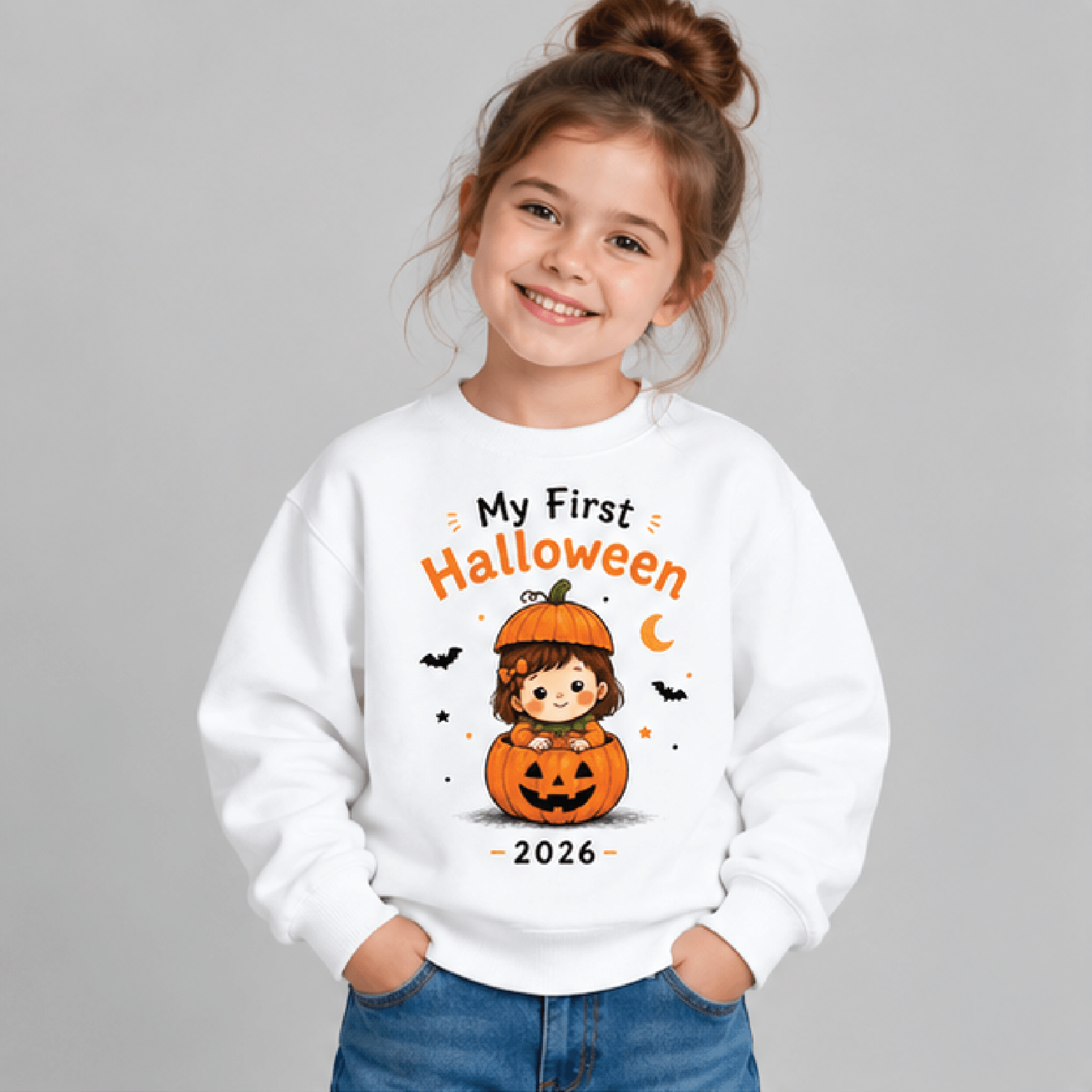my first halloween 2026 sweatshirt, kids youth unisex pumpkin crewneck, cute jack o lantern spooky fall sweater gift