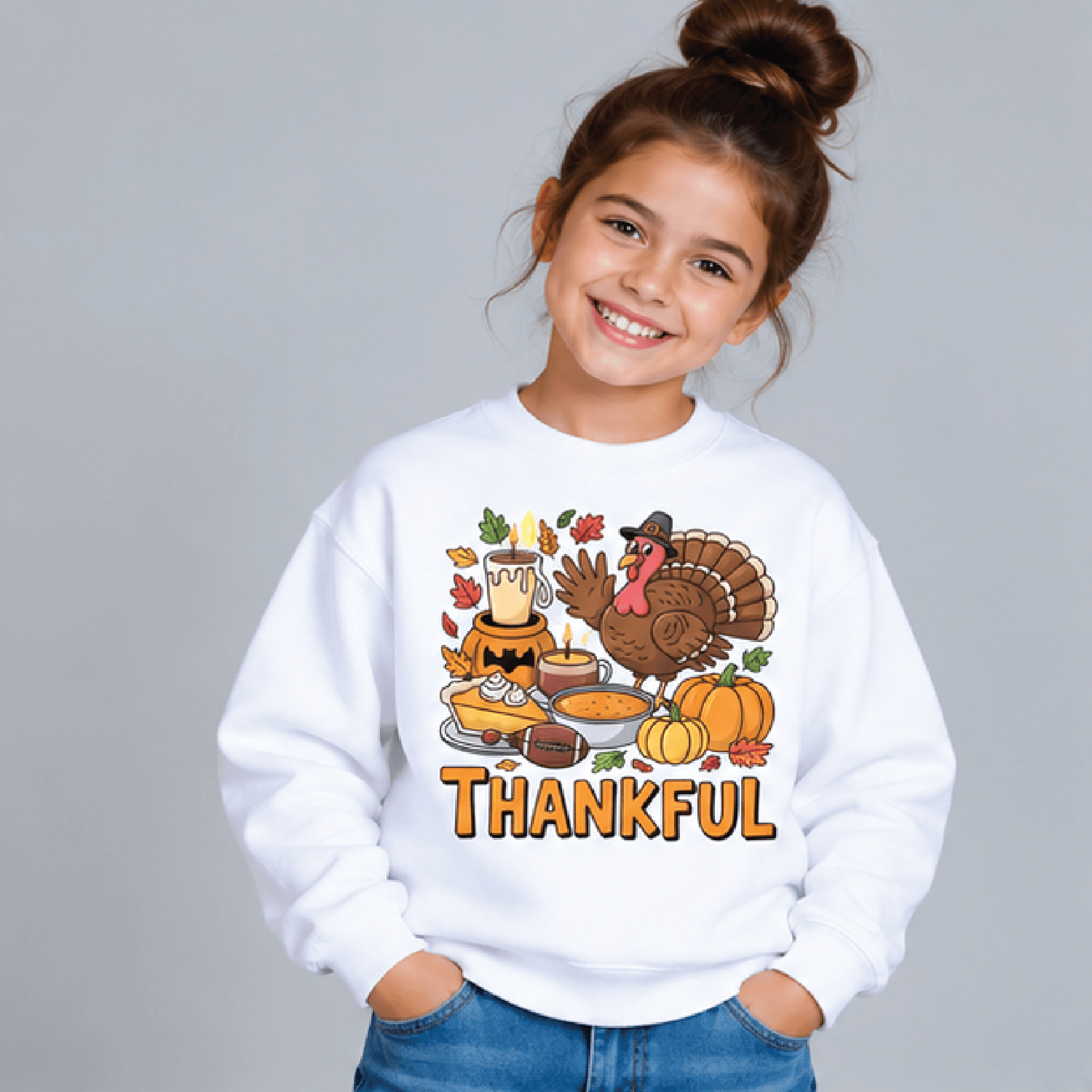 thankful for thanksgiving sweatshirt, kids youth unisex retro fall crewneck, thankful autumn harvest thanksgivingsweater