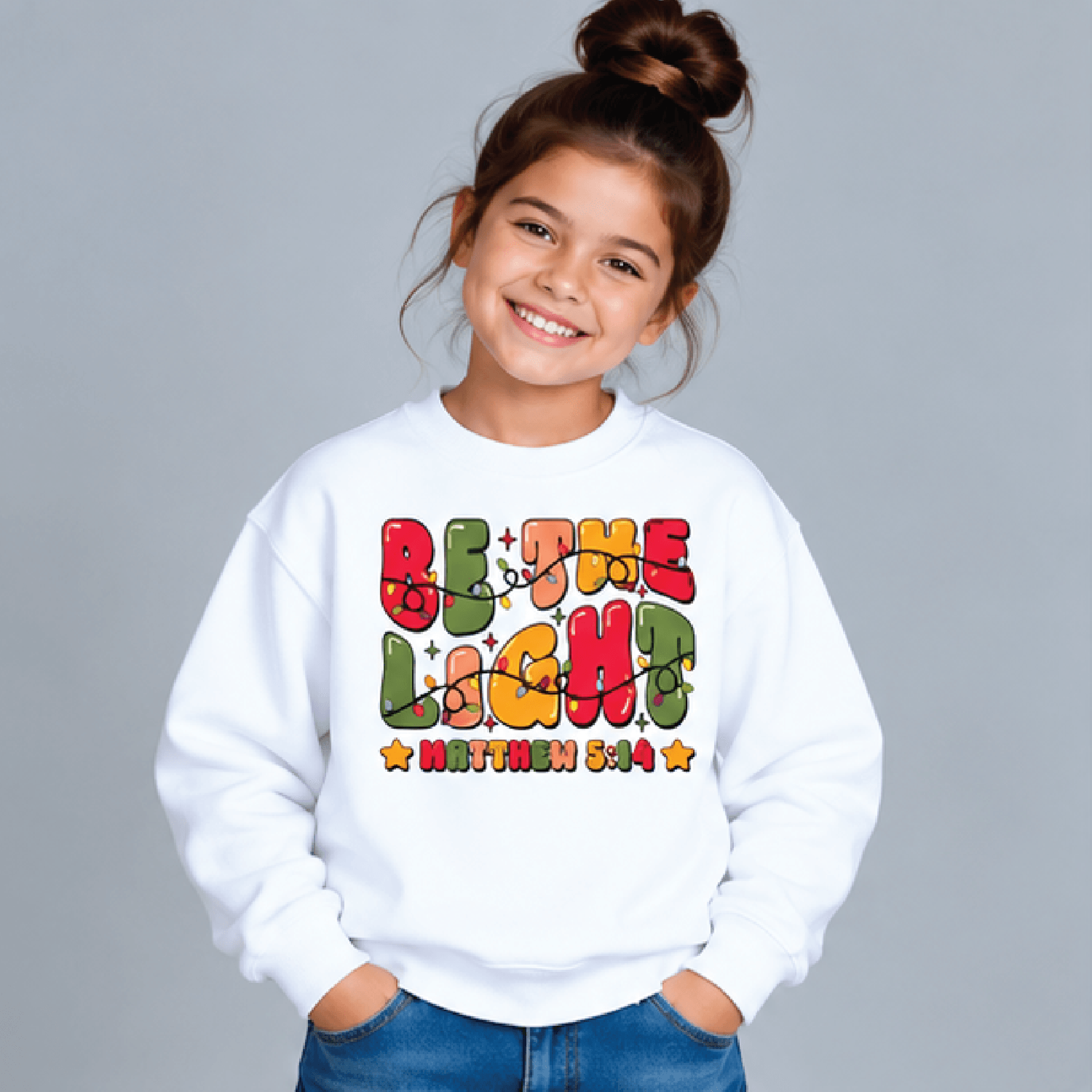 be my light christian sweatshirt, kids youth unisex faith crewneck, inspirational jesus valentine love heart sweater gif