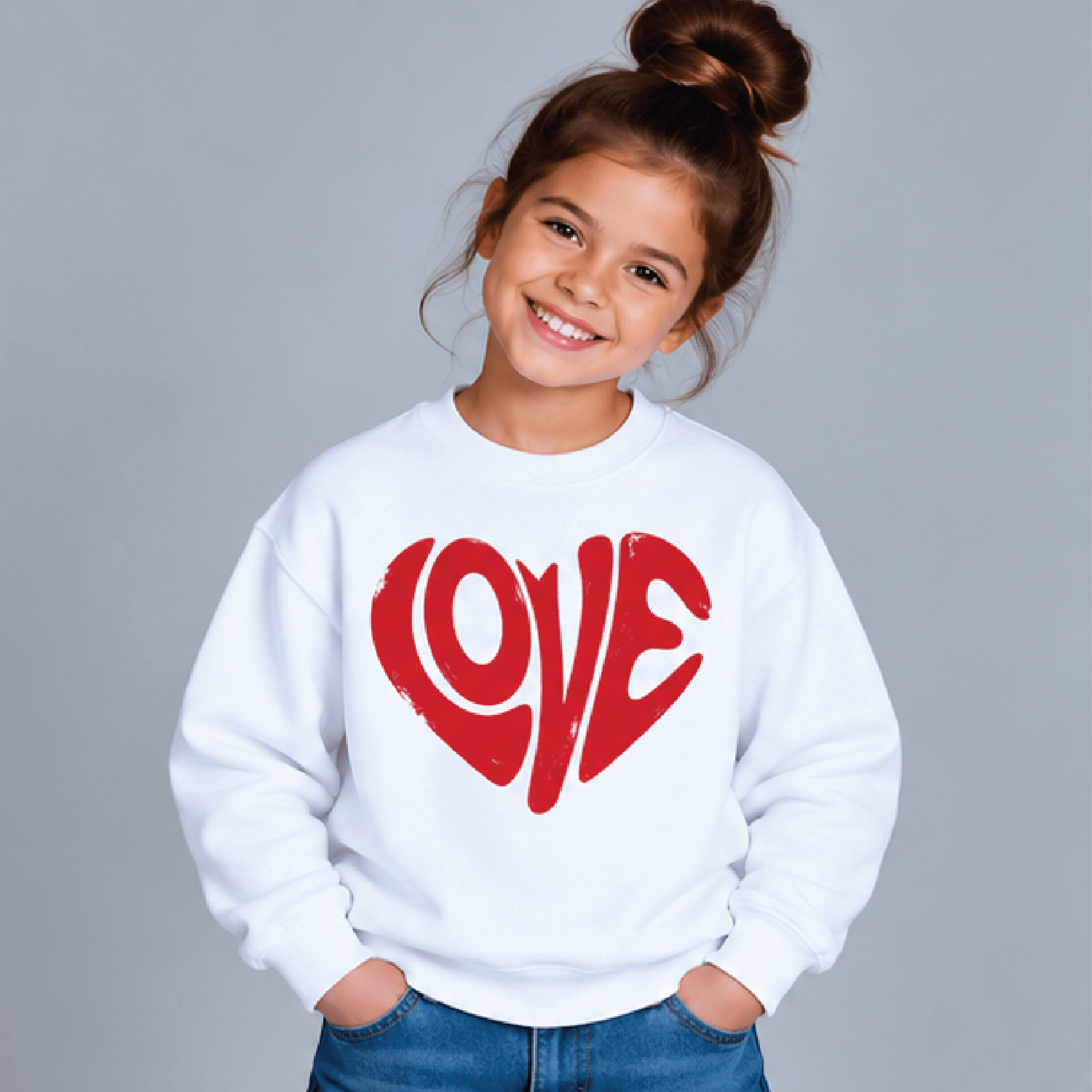love heart valentine sweatshirt, kids youth unisex heart graphic crewneck, cute valentines day love sweater gift