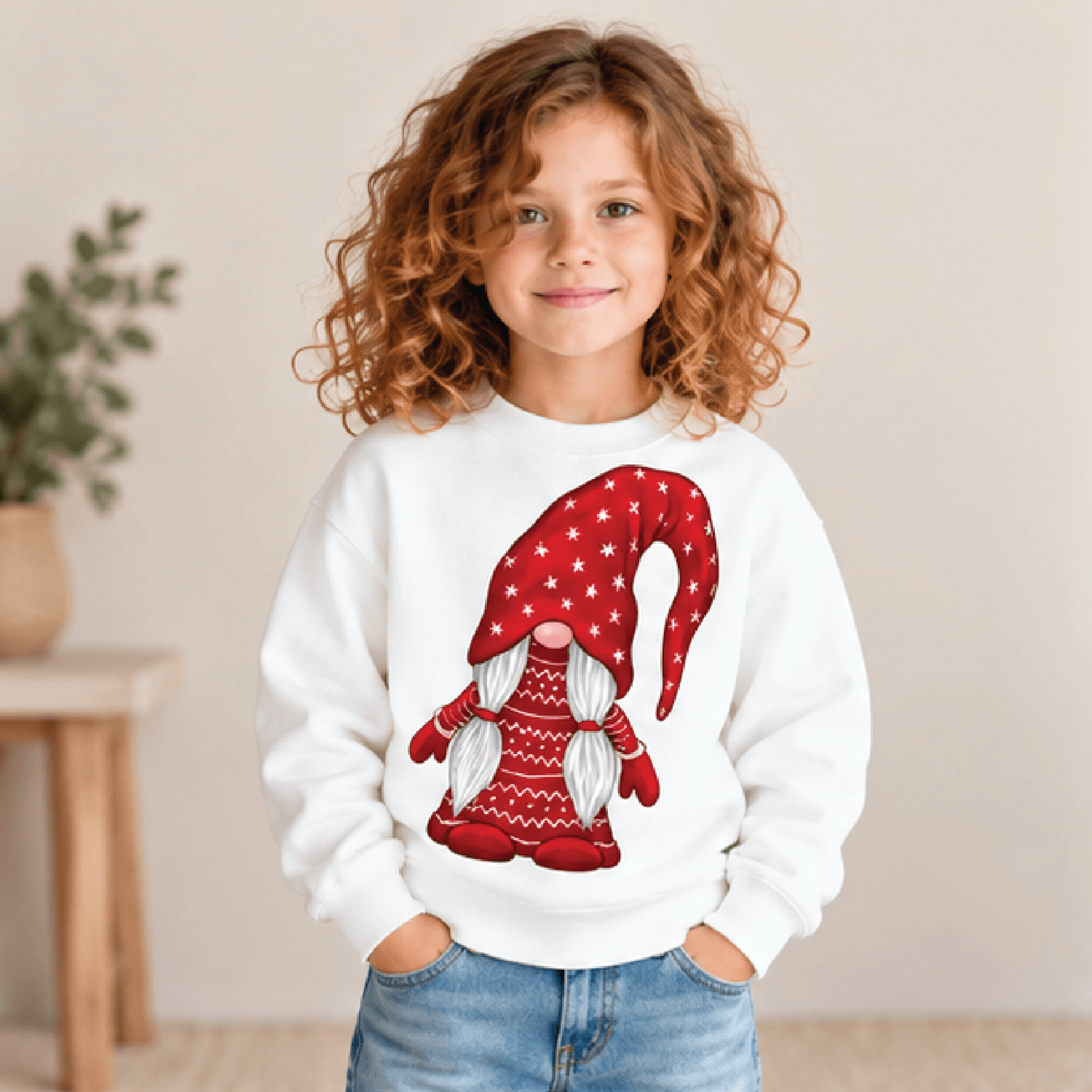 nordic christmas gnome sweatshirt, kids youth unisex red gnome crewneck, scandinavian holiday winter gnome sweater gift