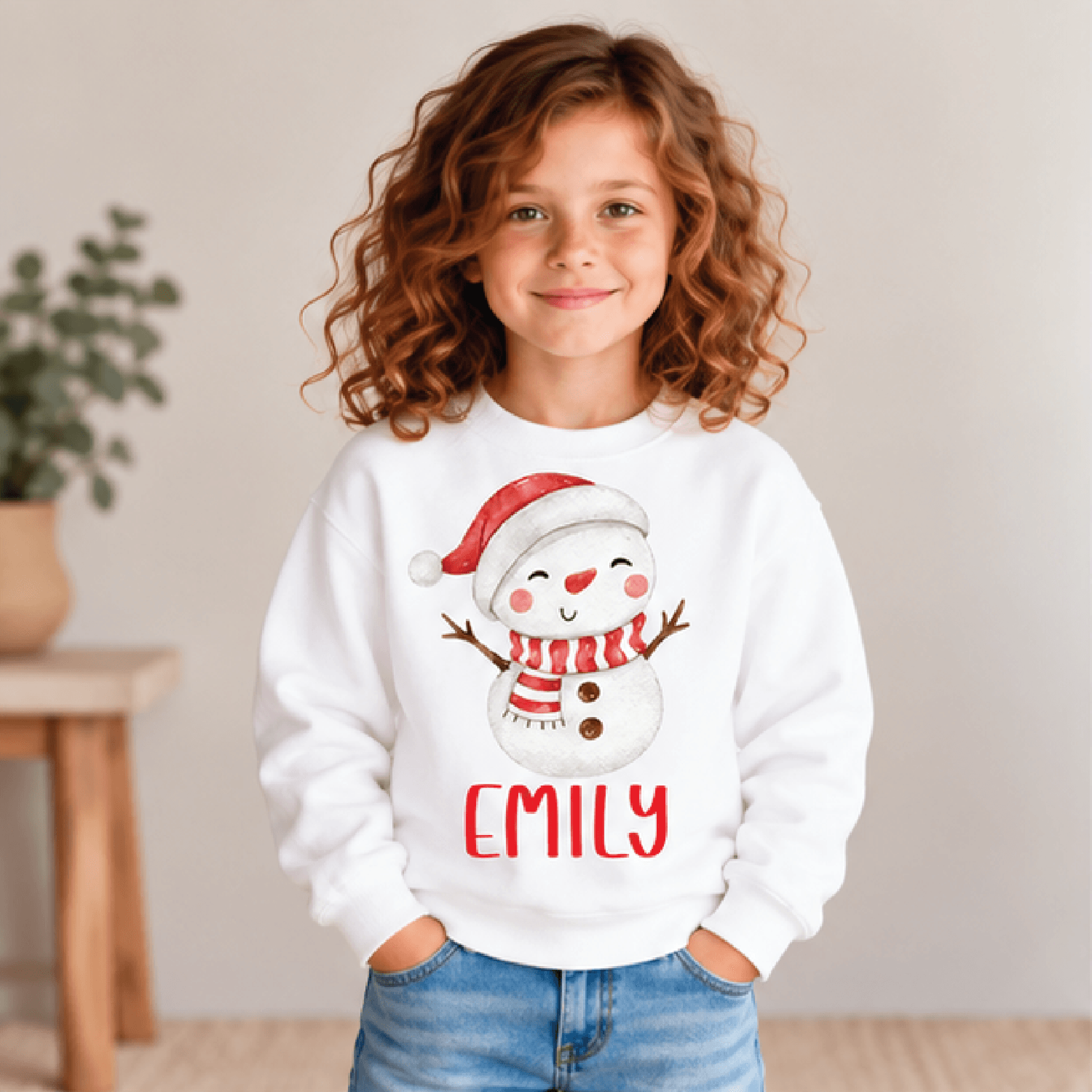 personalized snowman christmas sweatshirt, kids youth unisex custom name crewneck, cute snowman winter holiday sweater g