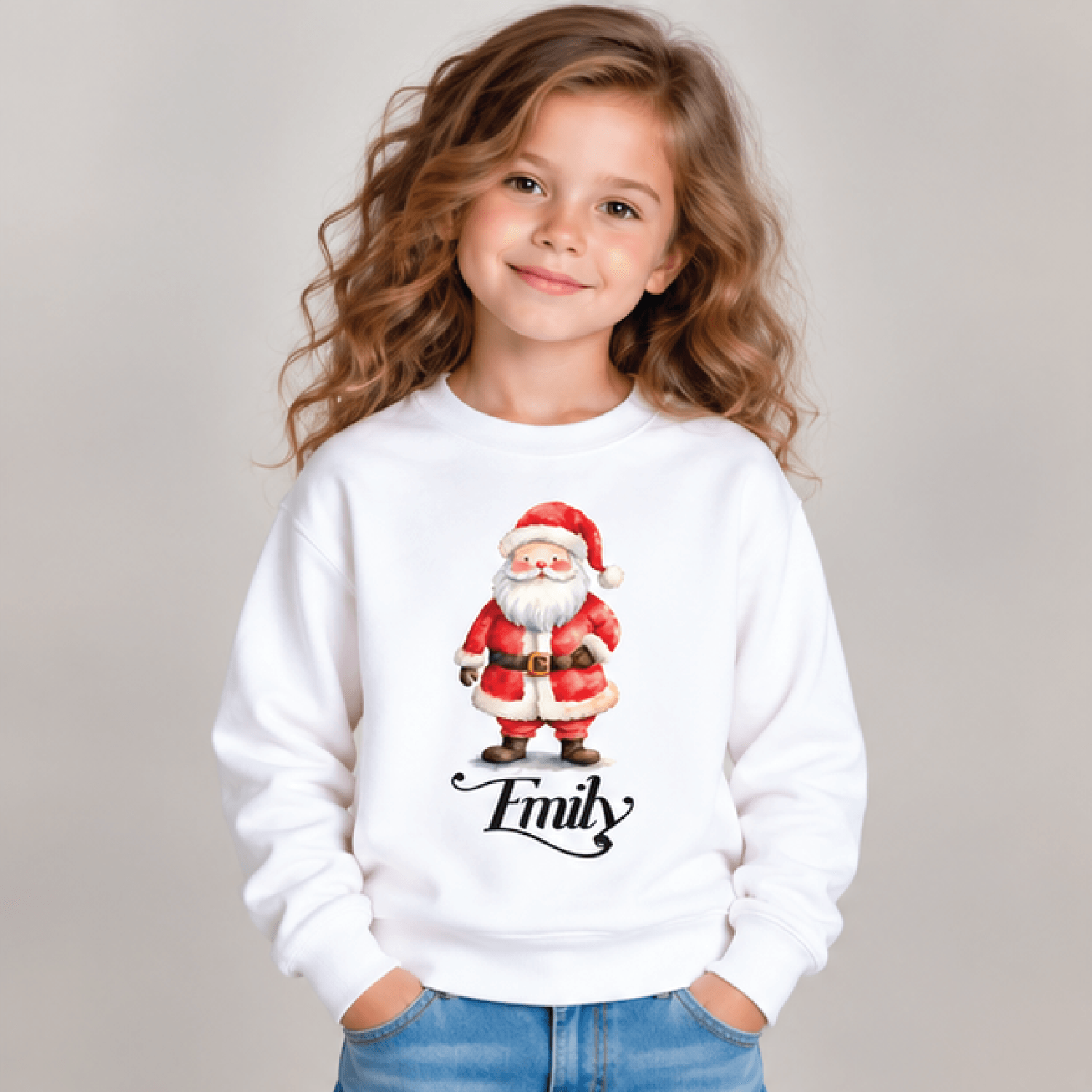 personalized santa christmas sweatshirt, kids youth unisex custom name santa claus holiday crewneck festive winter sweat