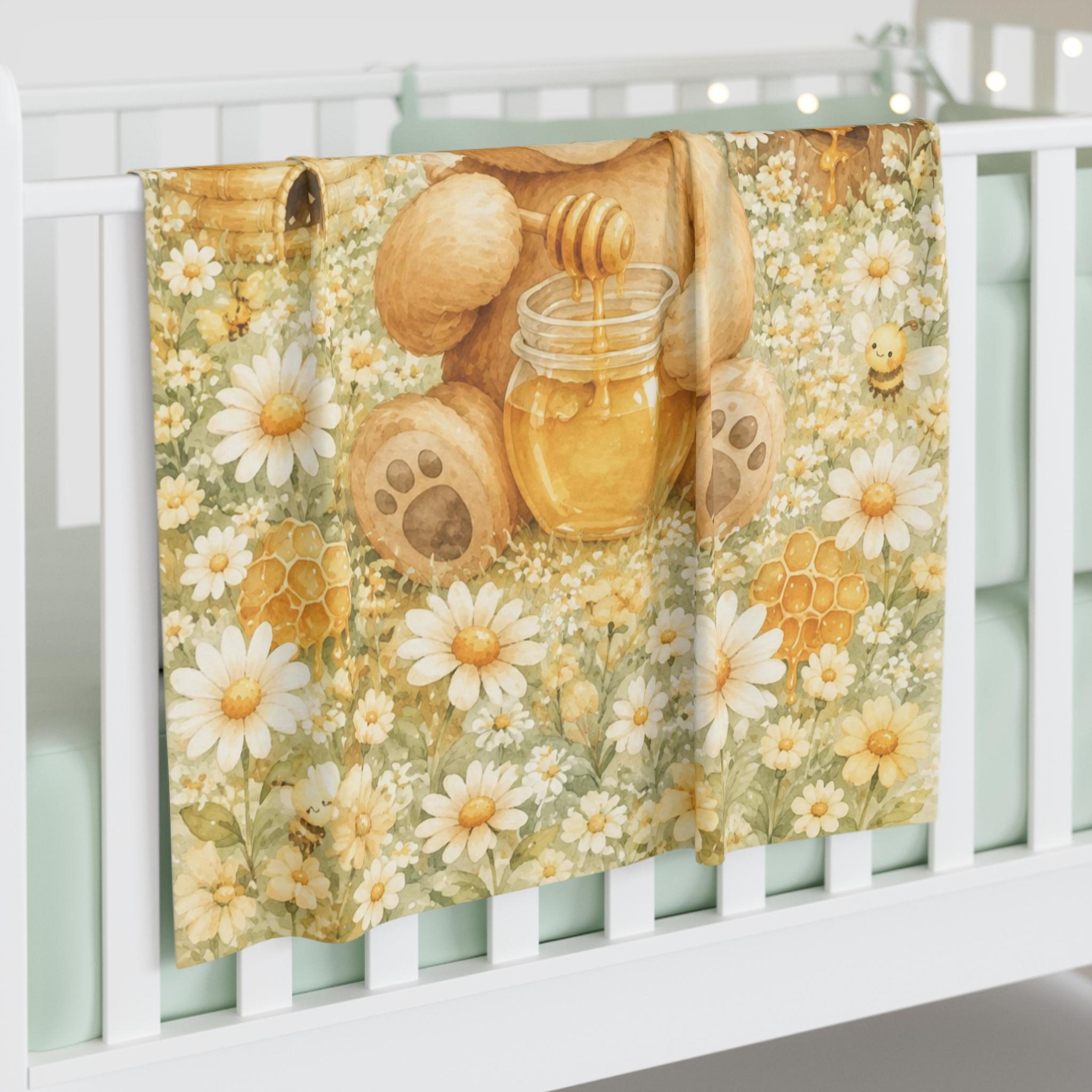 personalized honey bear baby blanket, cute bear minky blanket, custom name baby gift, woodland nursery keepsake