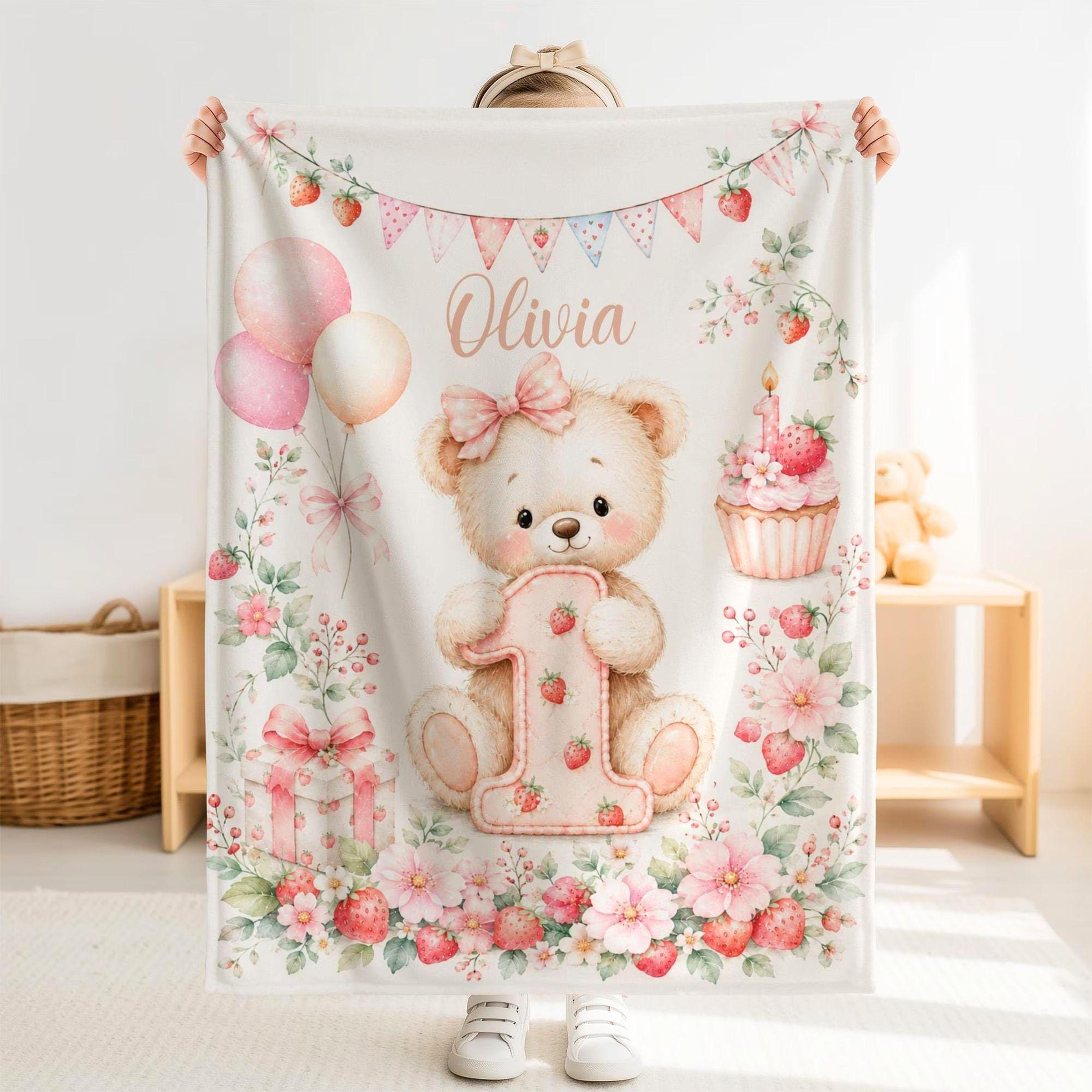 personalized first birthday baby blanket, custom name minky blanket, birthday milestone gift, baby photo keepsake