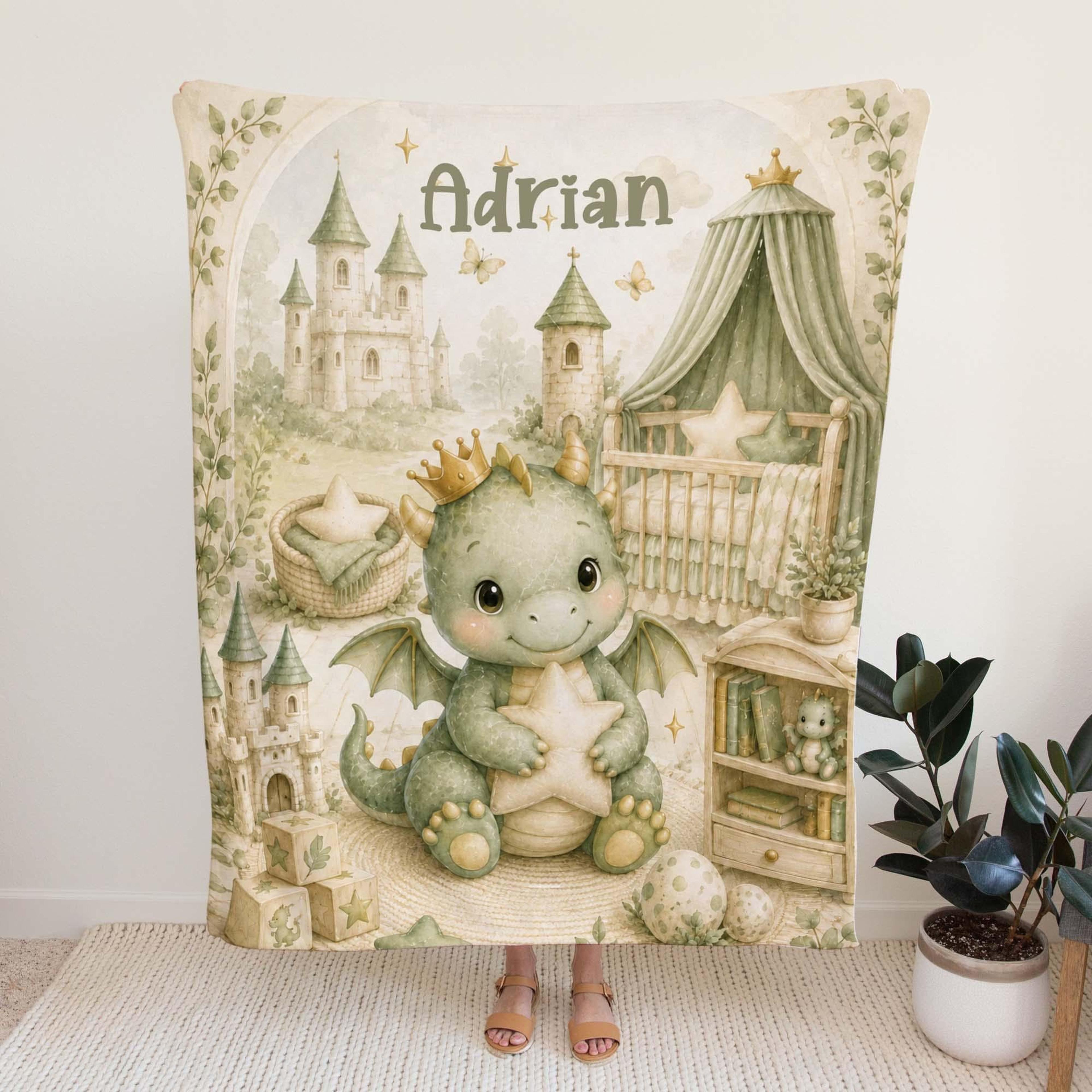 personalized dragon baby blanket, custom name minky blanket, little prince nursery gift, fantasy baby boy keepsake