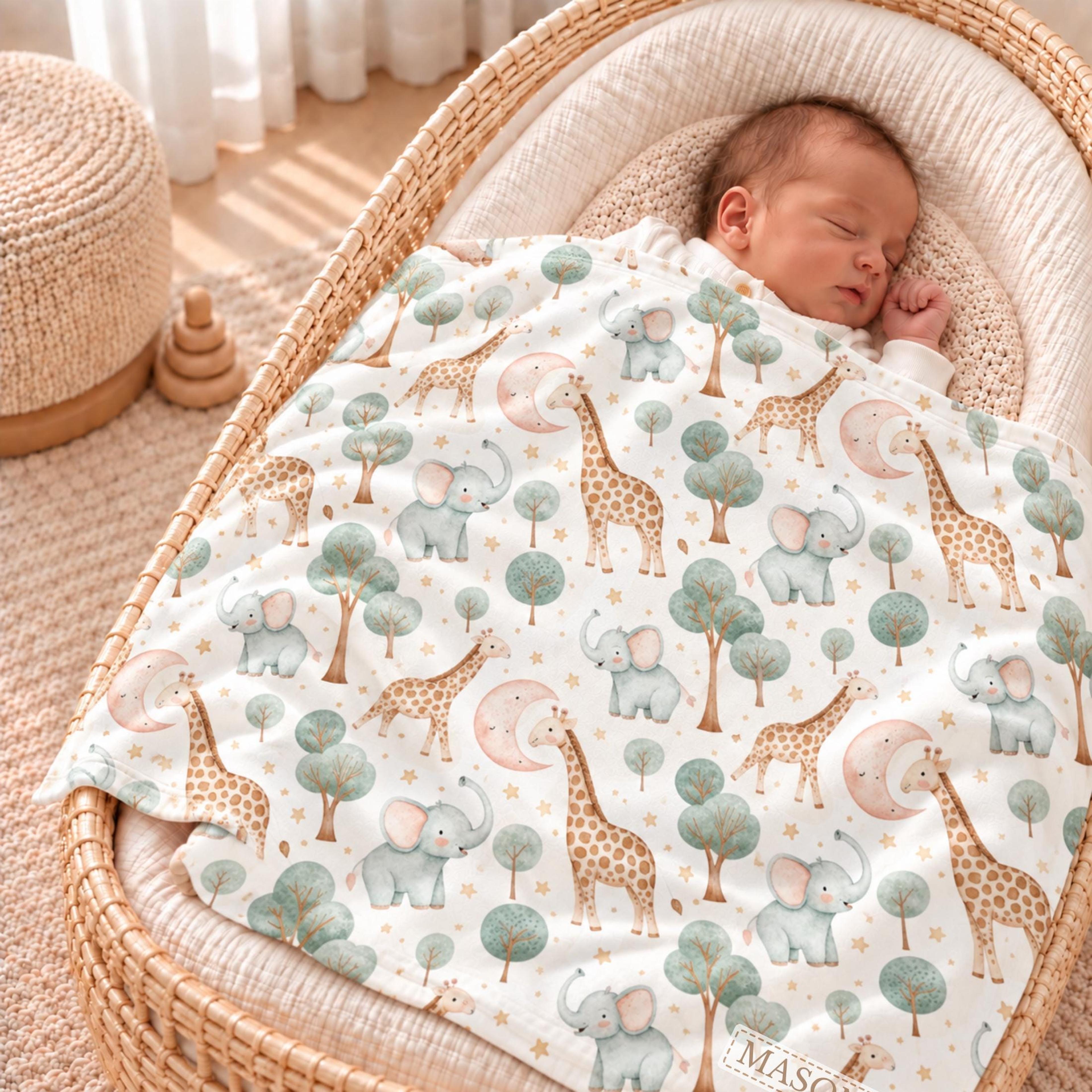 personalized giraffe sherpa baby blanket, safari nursery blanket, custom name baby gift, cute giraffe animal decor