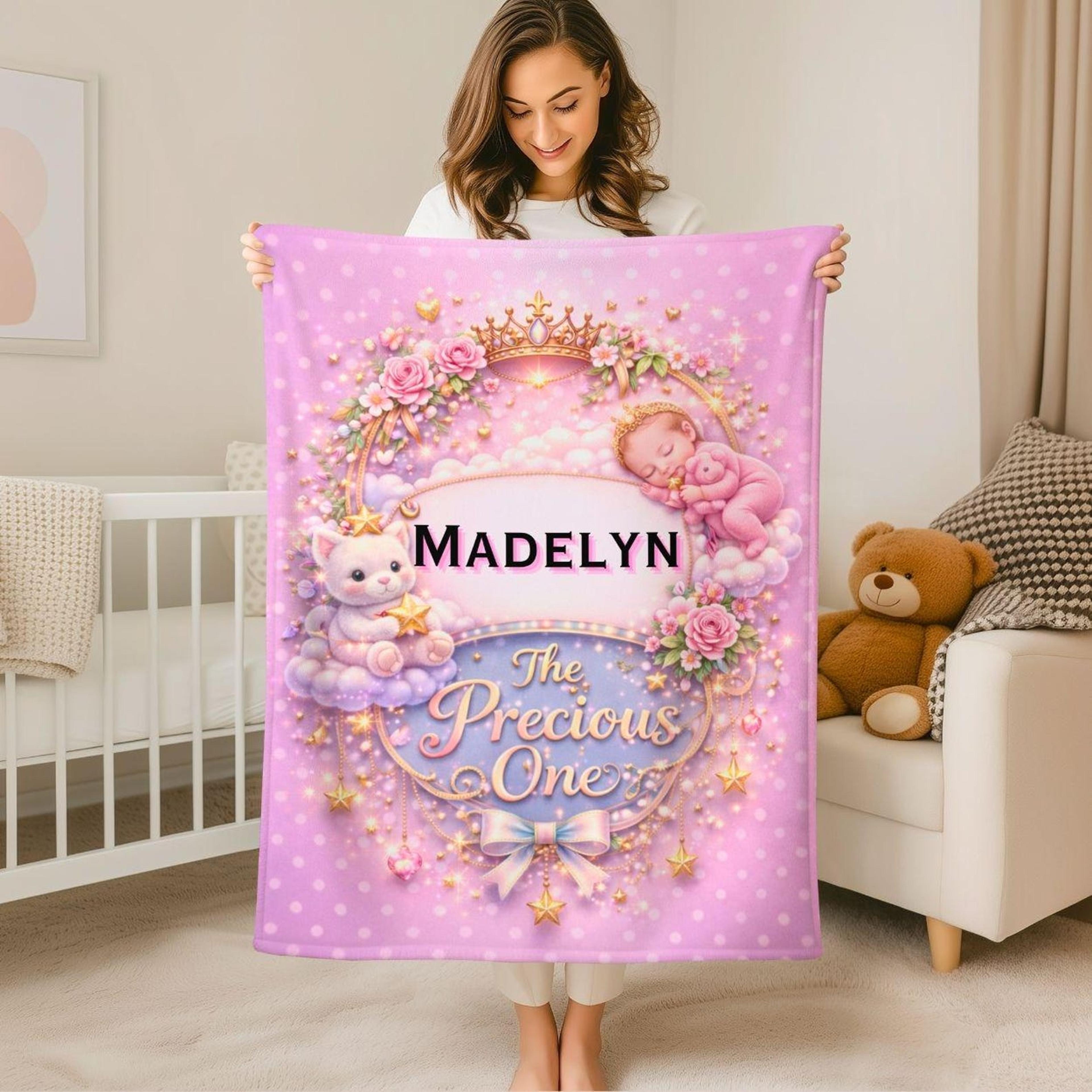 personalized baby girl name blanket, custom baby shower gift, pink sherpa blanket, newborn girl gift, baby name