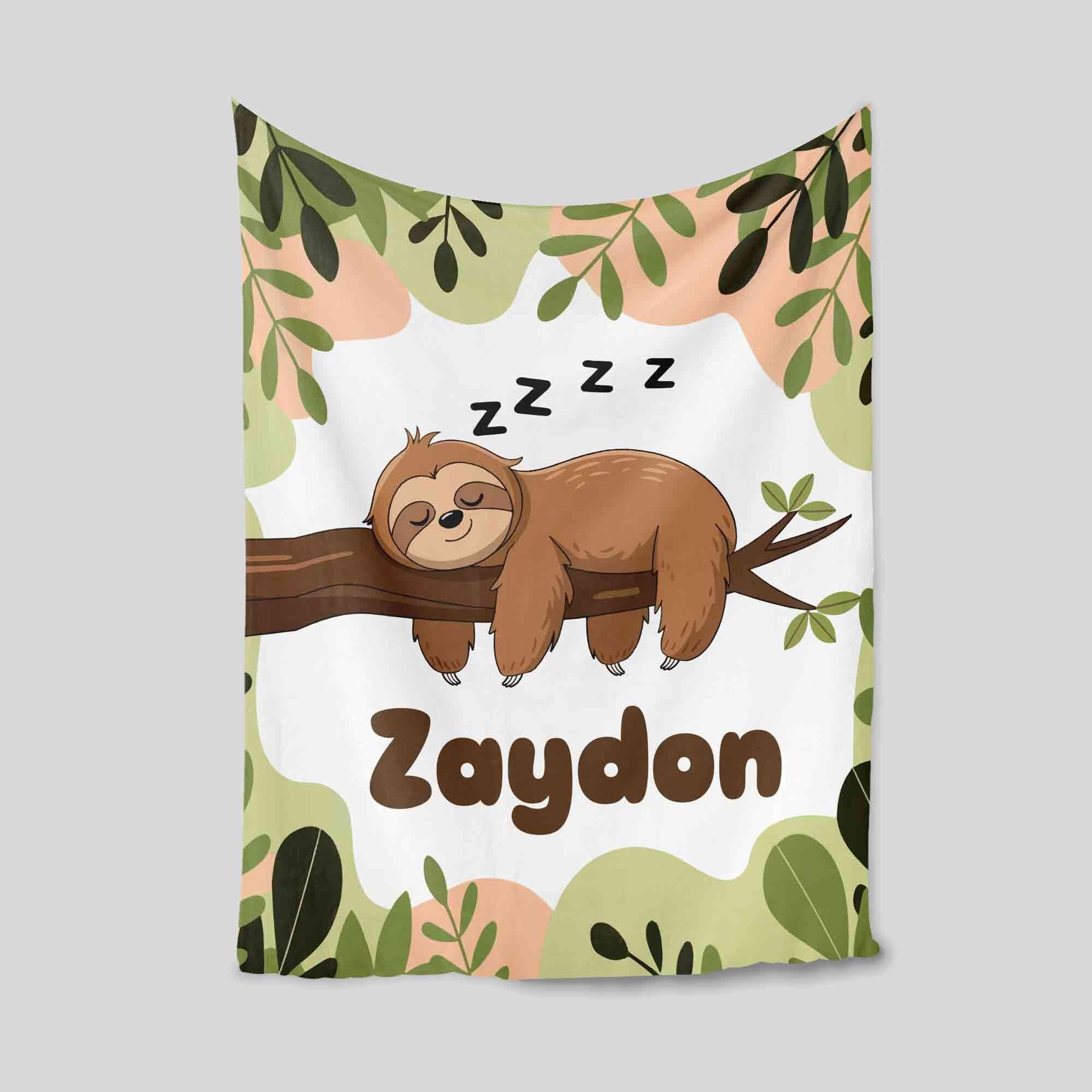 personalized sloth baby blanket, custom name sherpa blanket, sloth nursery blanket, baby shower gift, sloth lover gift