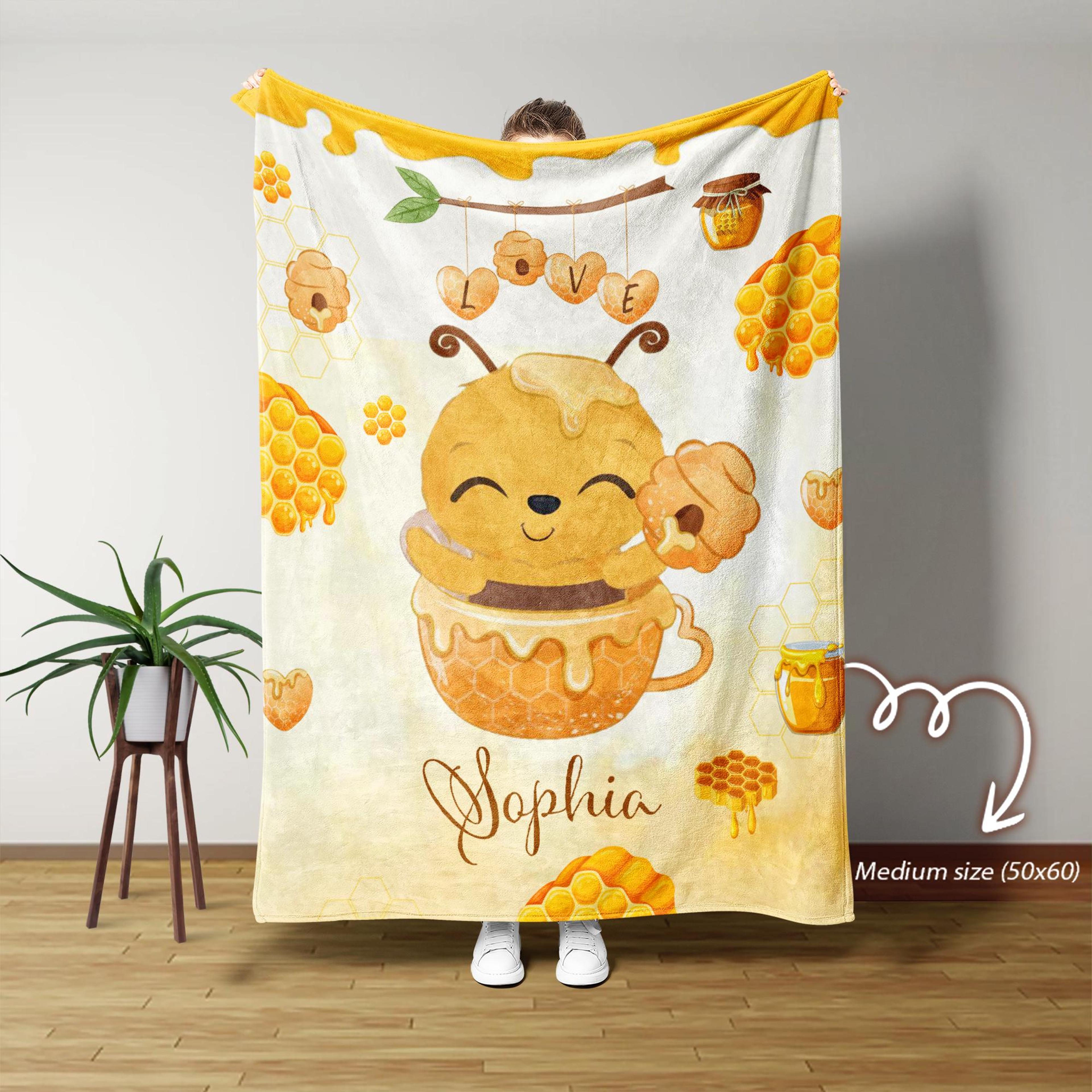 personalized honey bee blanket, custom name bee sherpa blanket, bumblebee baby blanket, bee lover gift, nursery gift