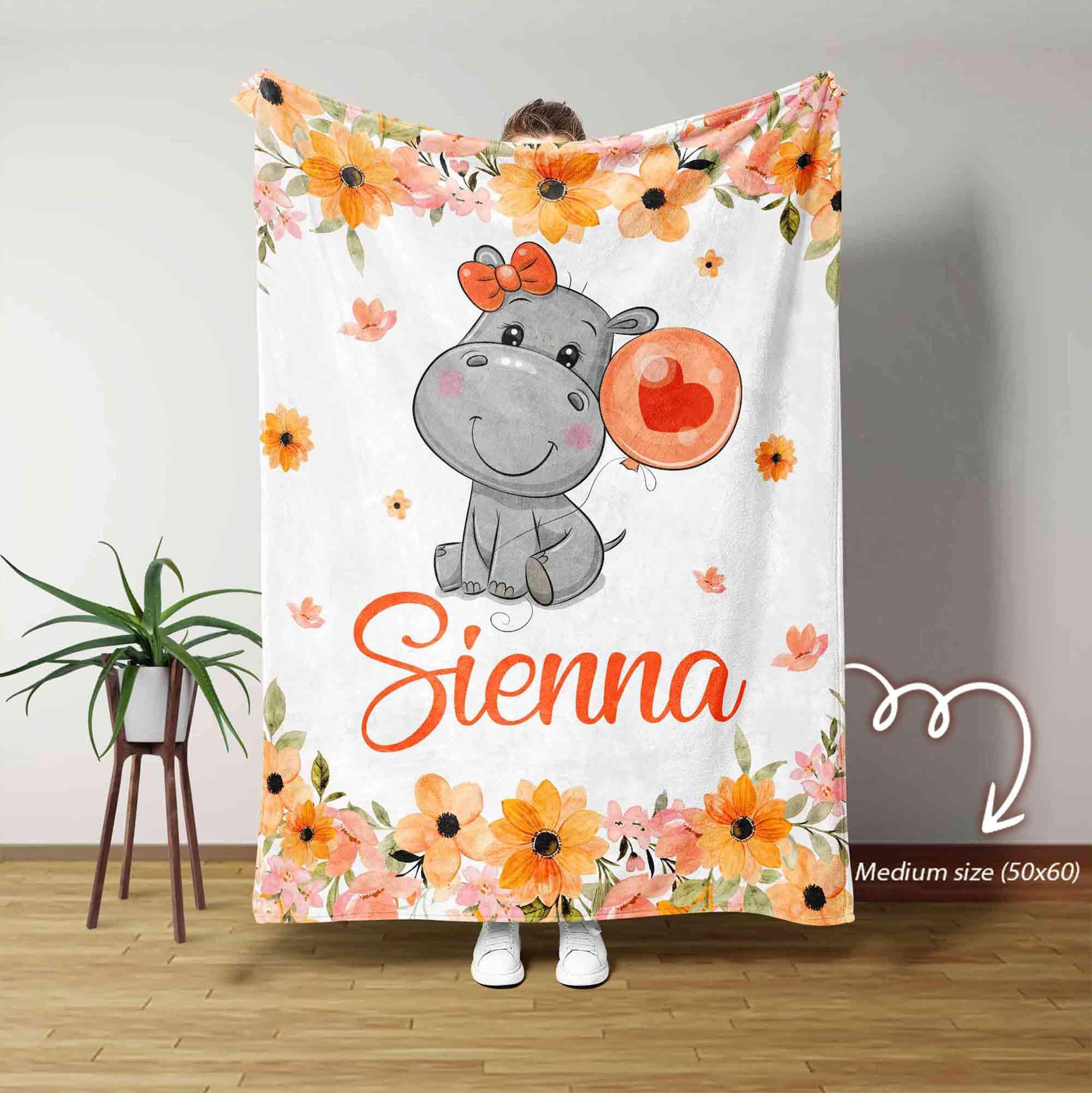 personalized hippo baby blanket, custom name sherpa blanket, cute hippo nursery blanket, newborn gift, baby shower gift