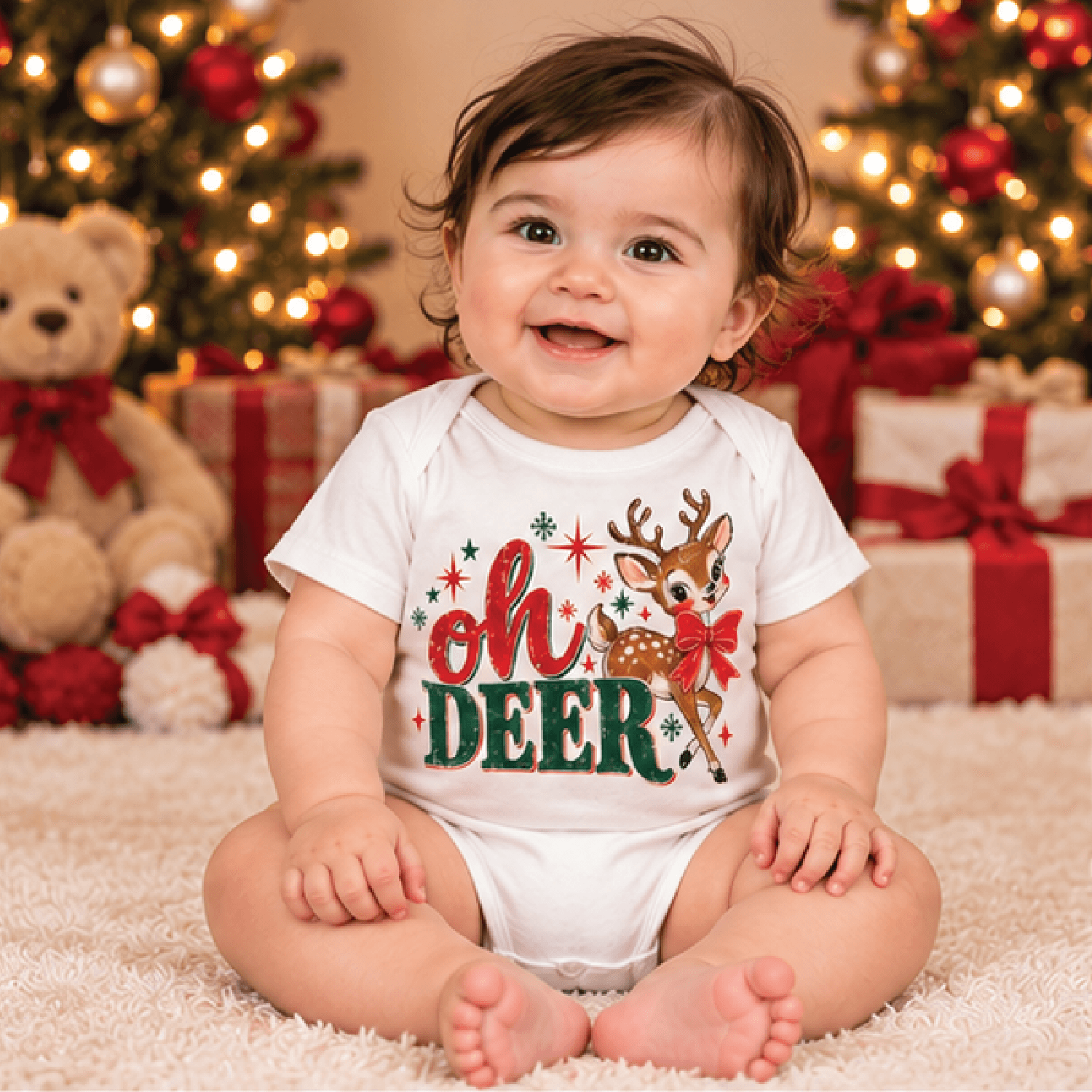 oh deer christmas shirt, cute reindeer holiday t-shirt, unisex kids xmas tee, baby christmas bodysuit, retro holiday
