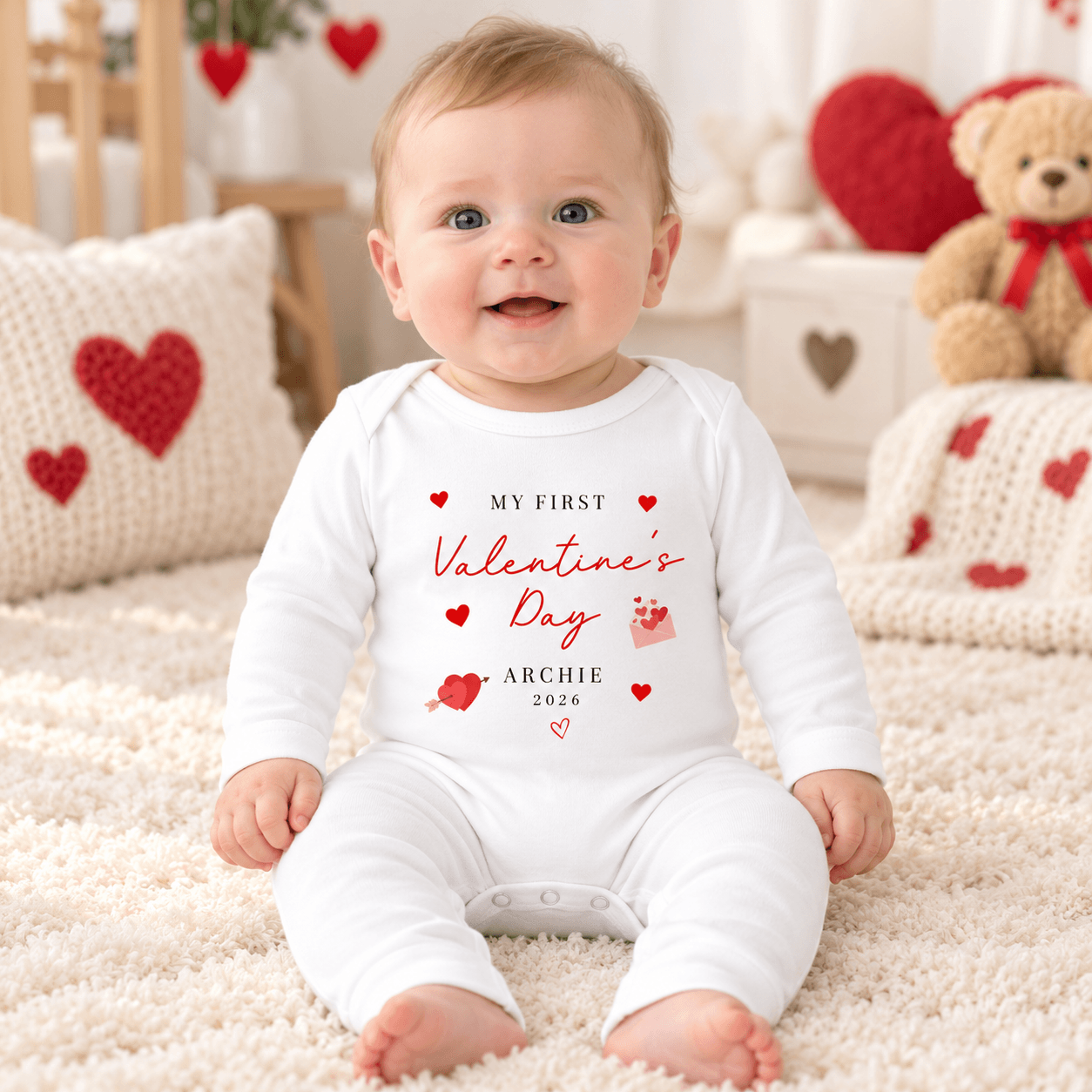 personalized my first valentine's day baby bodysuit, custom name valentine outfit, baby's first valentines gift, unisex