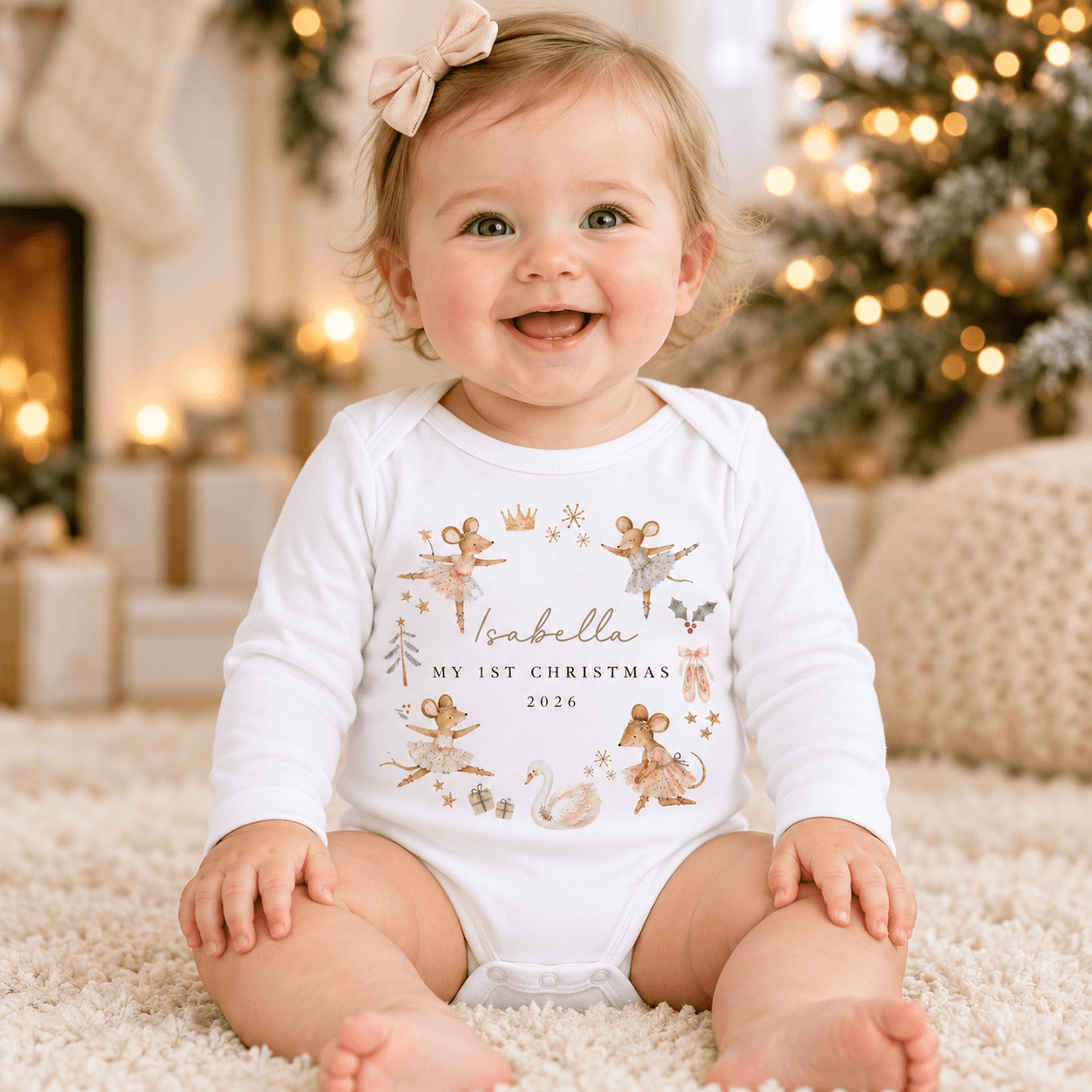 personalized my first christmas baby bodysuit, custom name ballerina mouse christmas onesie, baby 1st xmas outfit