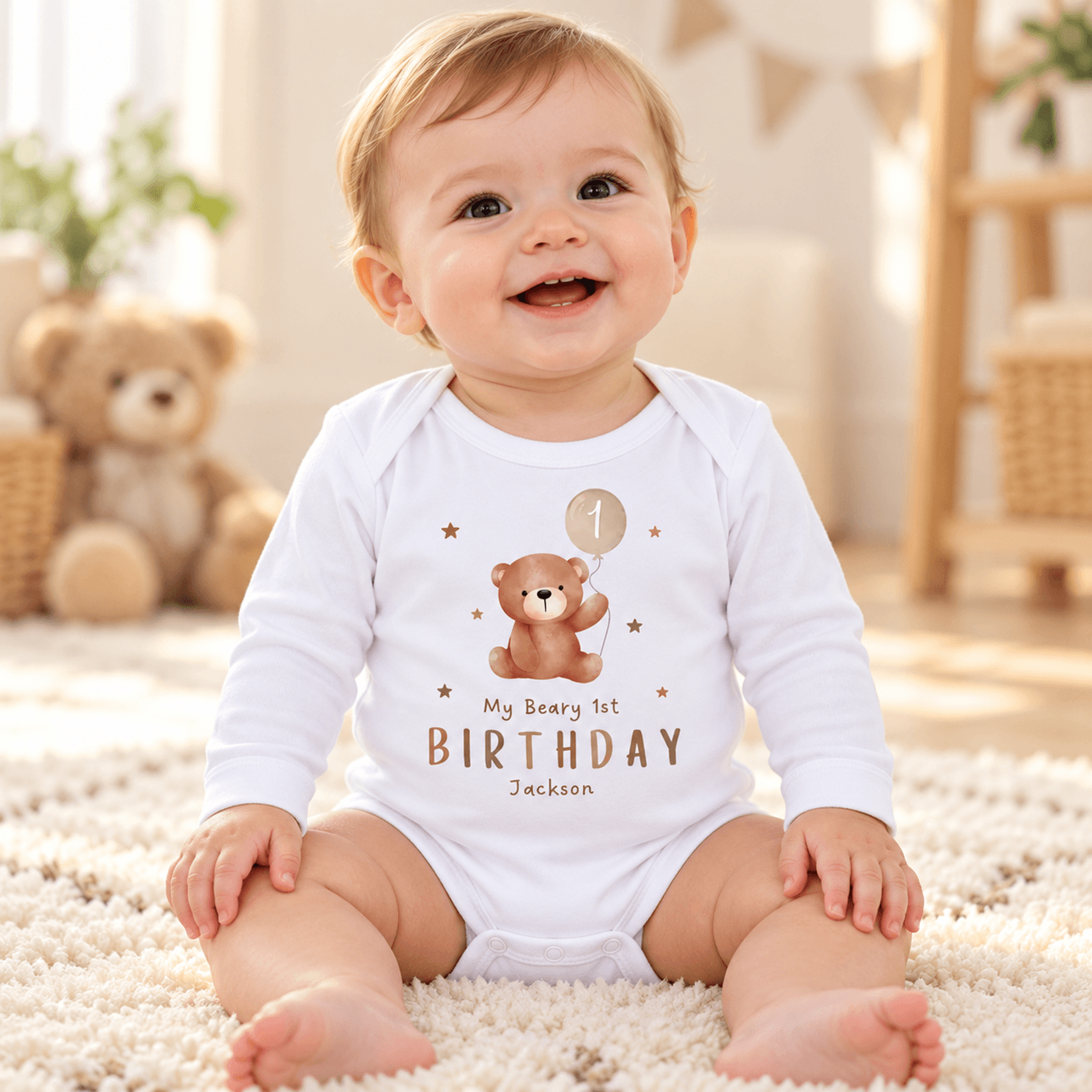 personalized my beary 1st birthday baby bodysuit, cute teddy bear first birthday outfit, custom name baby onesie, unisex