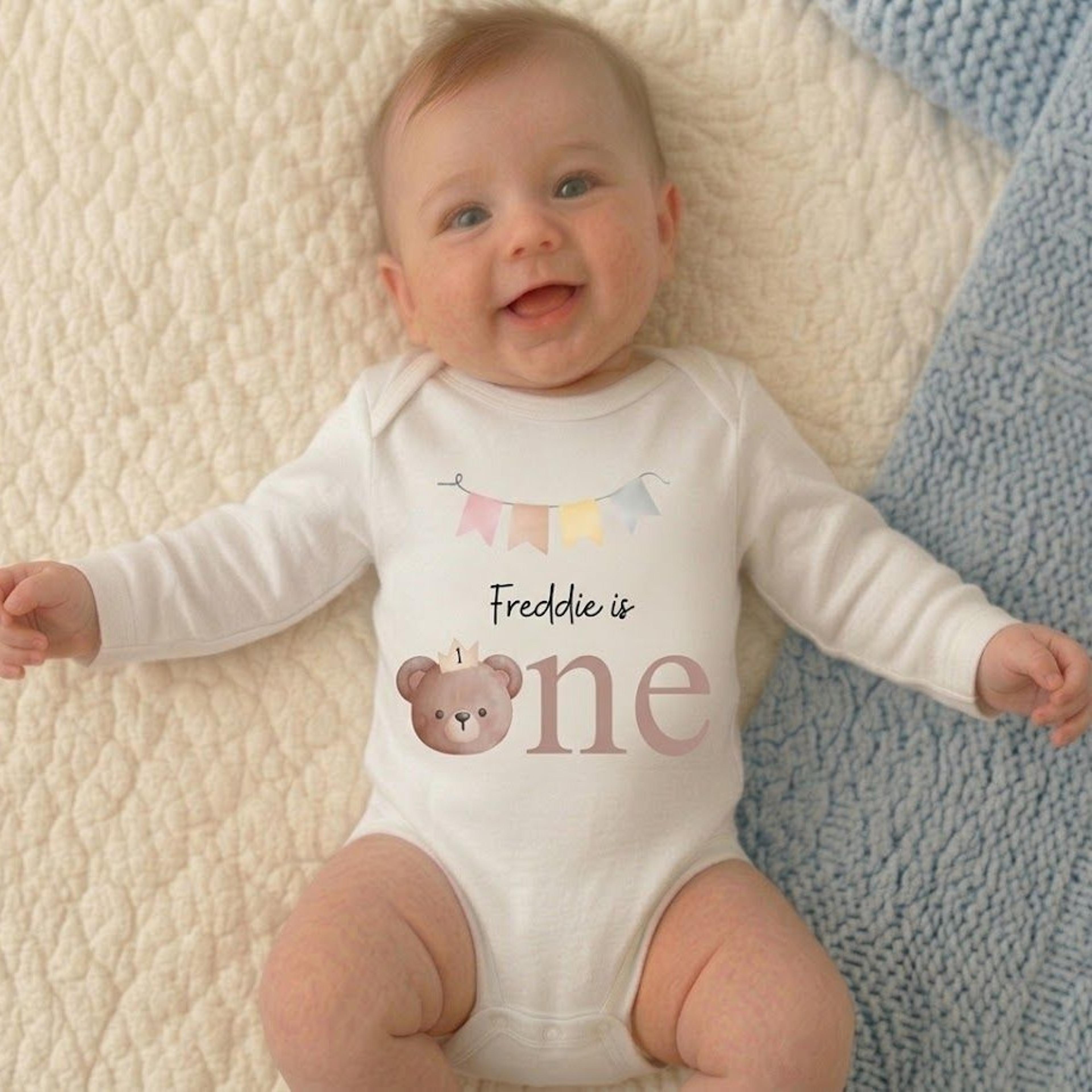 personalized first birthday baby bodysuit, custom name teddy bear one birthday onesie, cute bear 1st birthday outfit