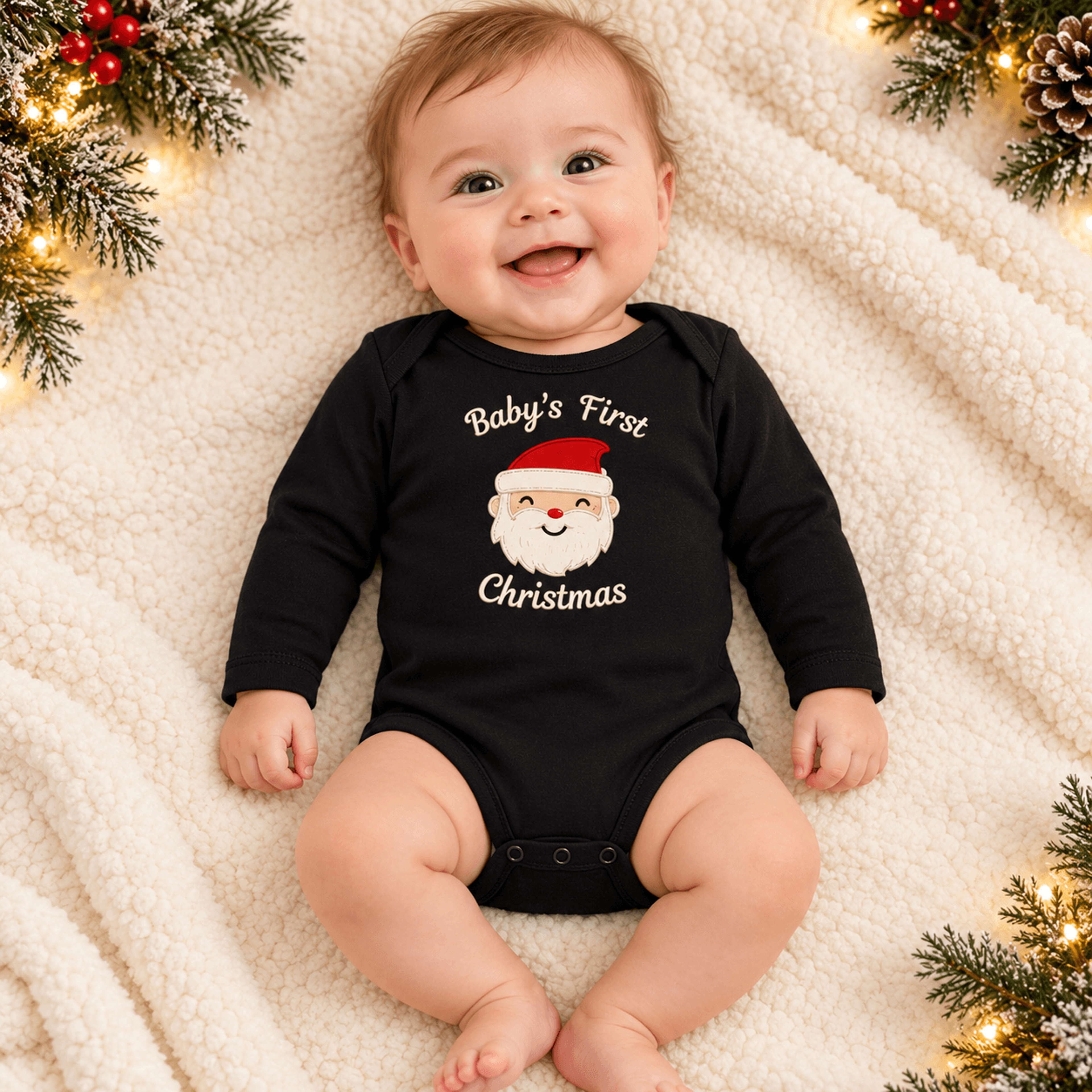 baby's first christmas bodysuit, cute santa face baby romper, first xmas outfit, newborn christmas gift, holiday baby