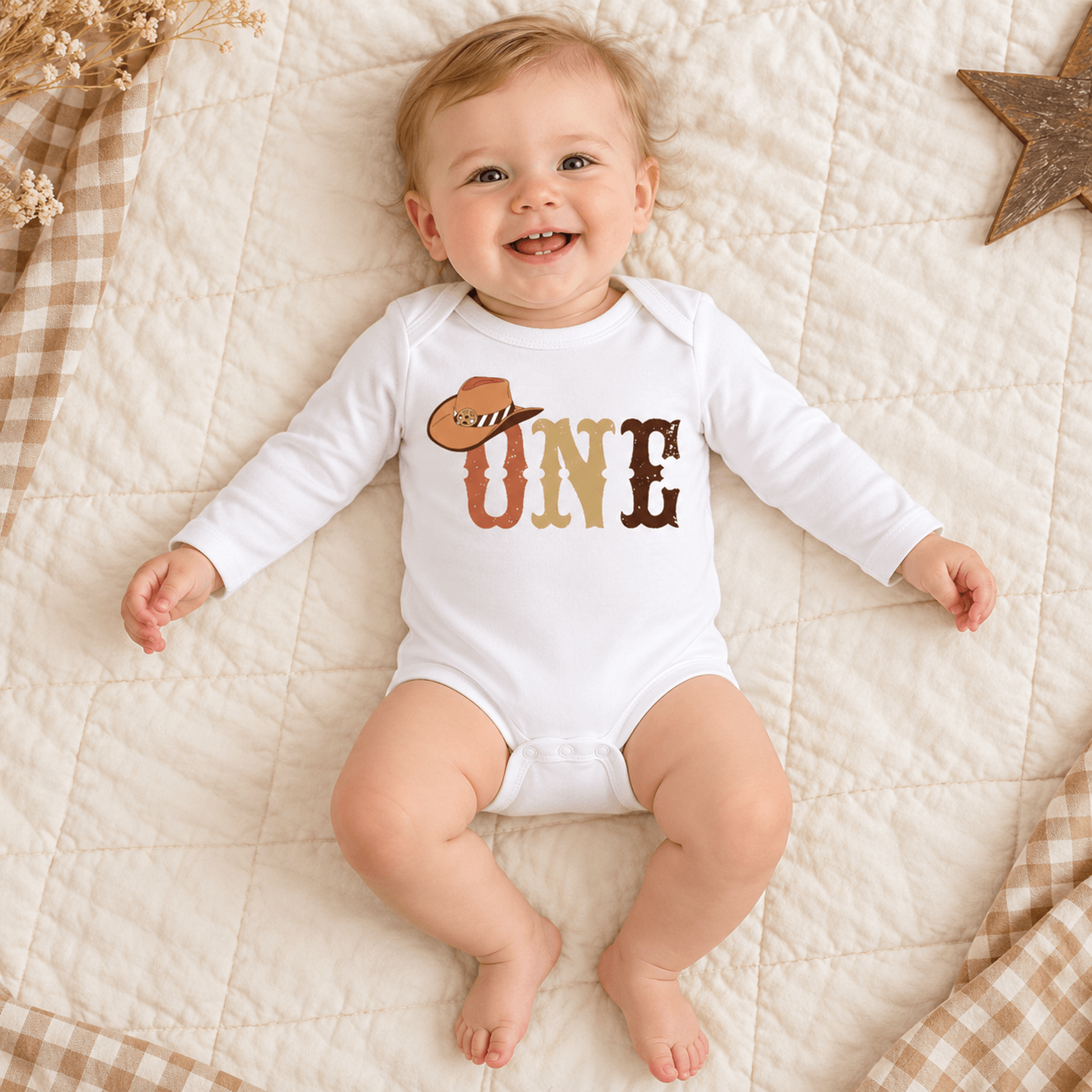 cowboy first birthday baby bodysuit, western one romper, rodeo birthday outfit, cowgirl cowboy hat baby onesie, 1st