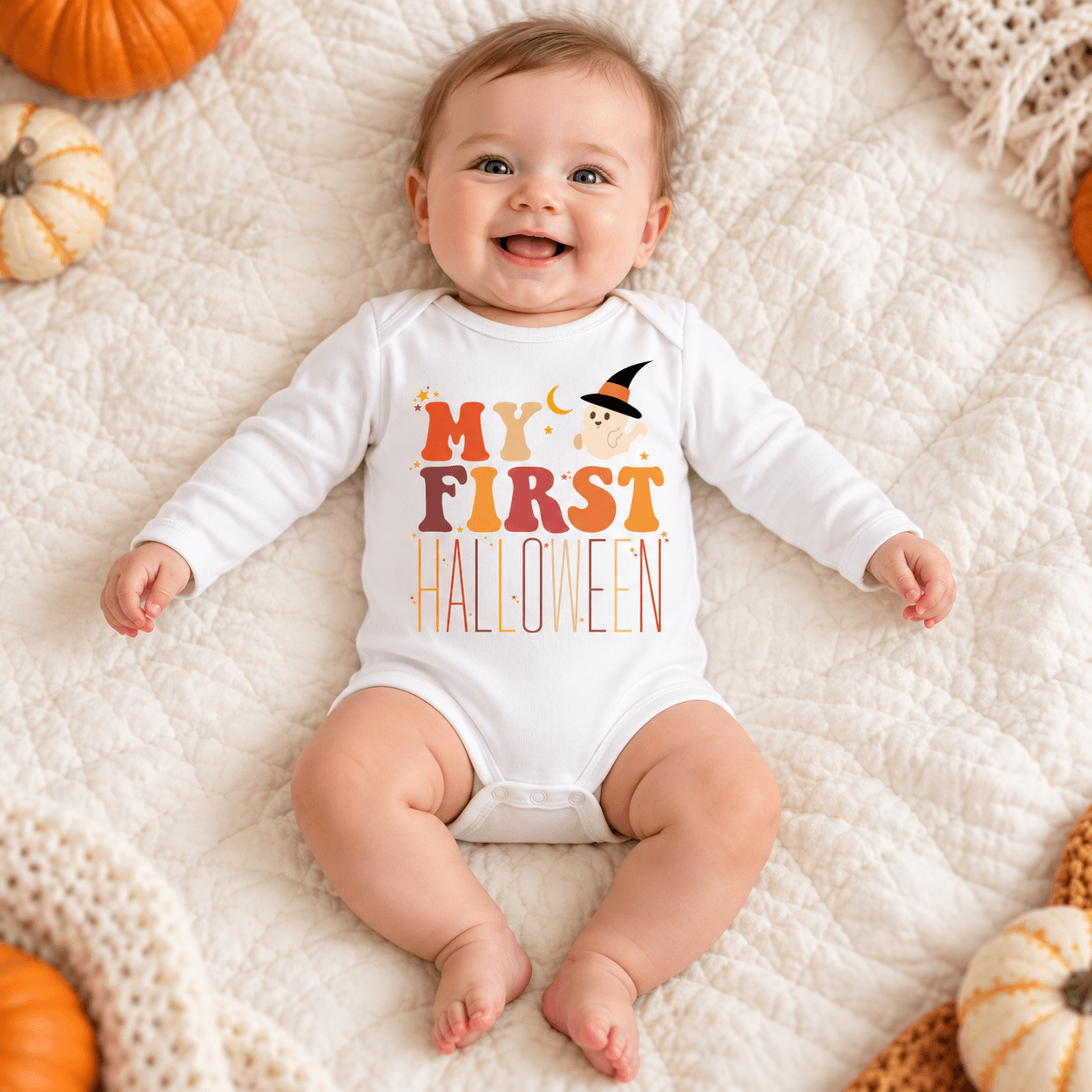 my first halloween baby bodysuit, cute ghost halloween romper, retro spooky season baby onesie, baby boy girl halloween