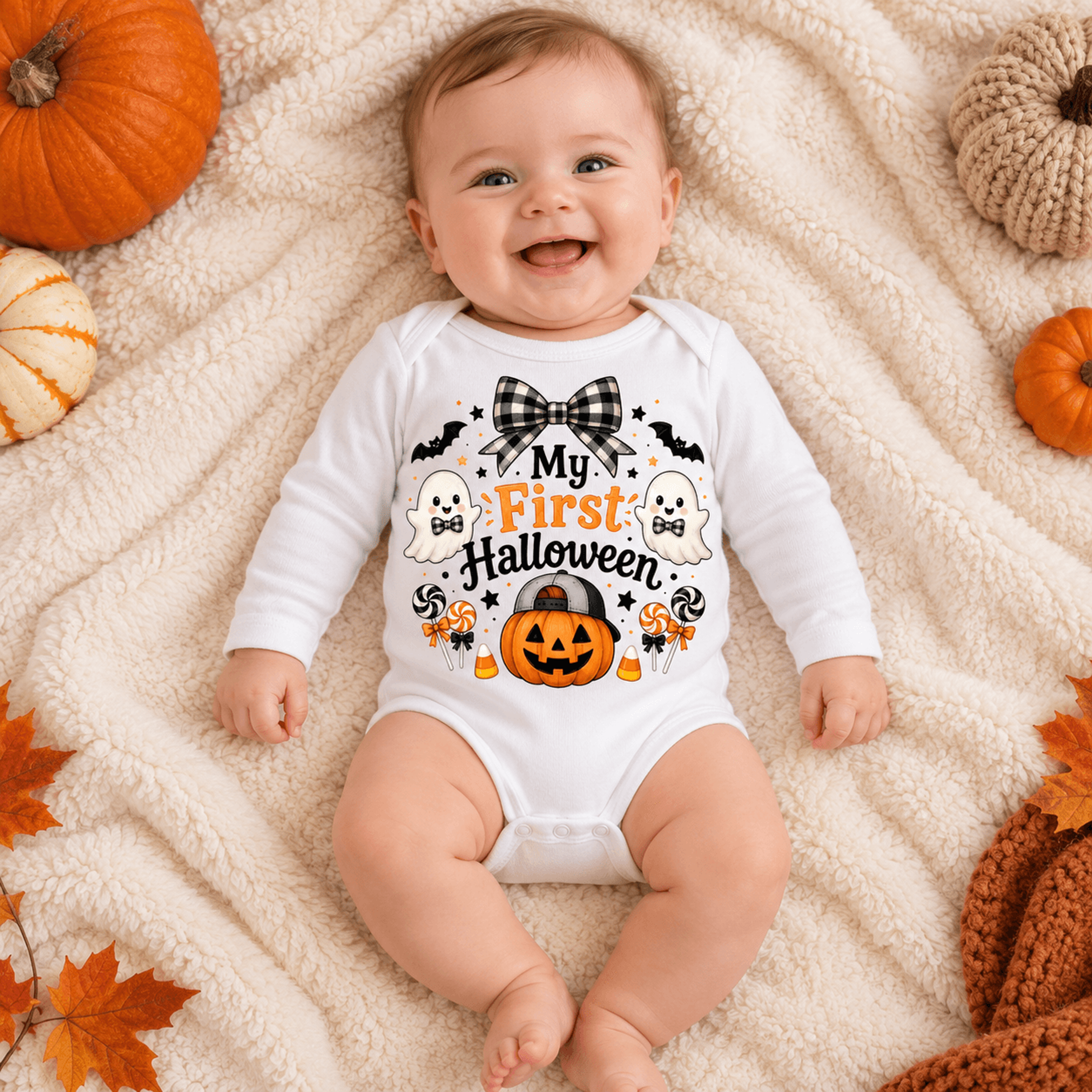 my first halloween baby bodysuit, cute ghost pumpkin onesie, spooky baby romper, halloween newborn outfit, baby's first