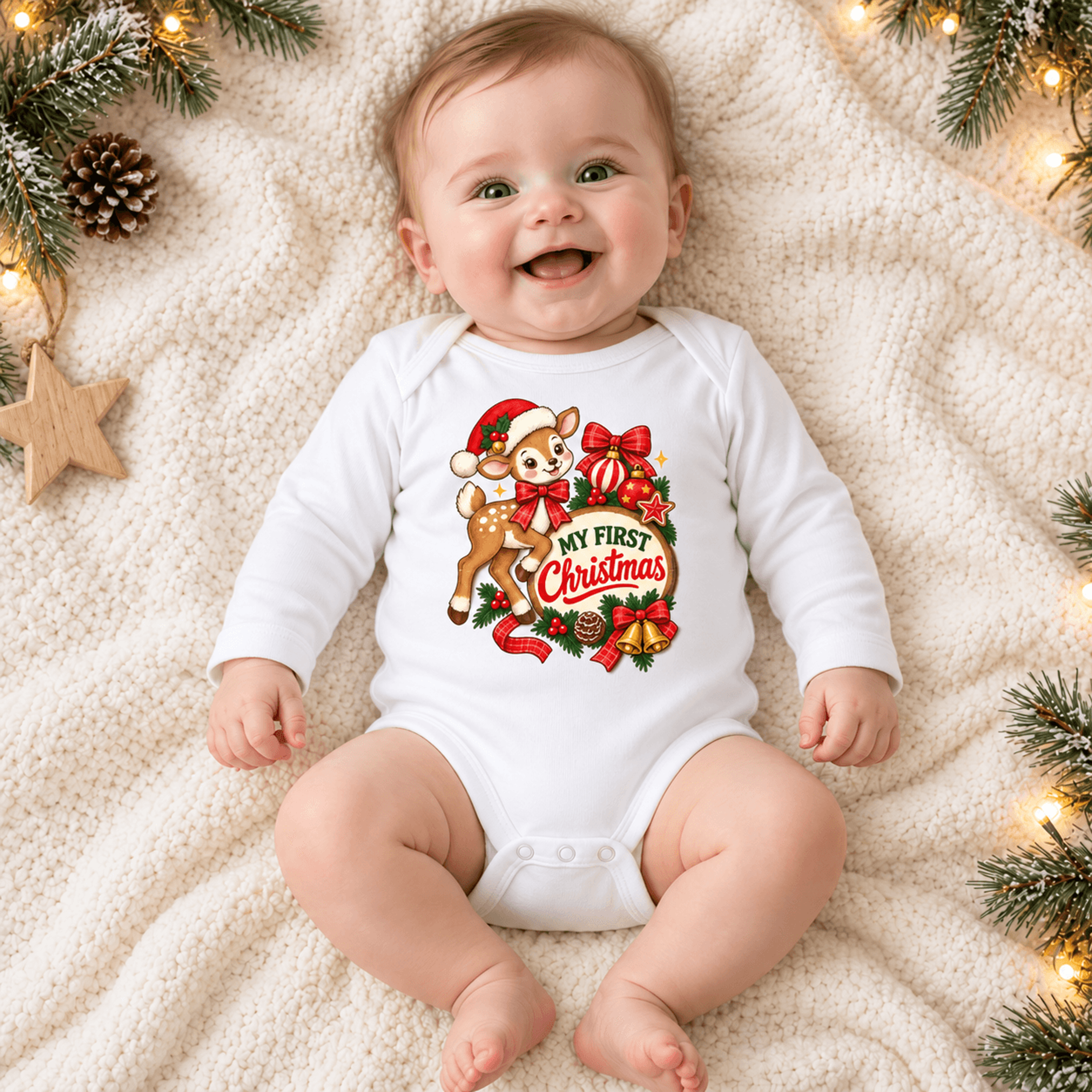 baby's first christmas bodysuit, cute reindeer baby romper, santa deer christmas onesie, newborn holiday outfit, xmas
