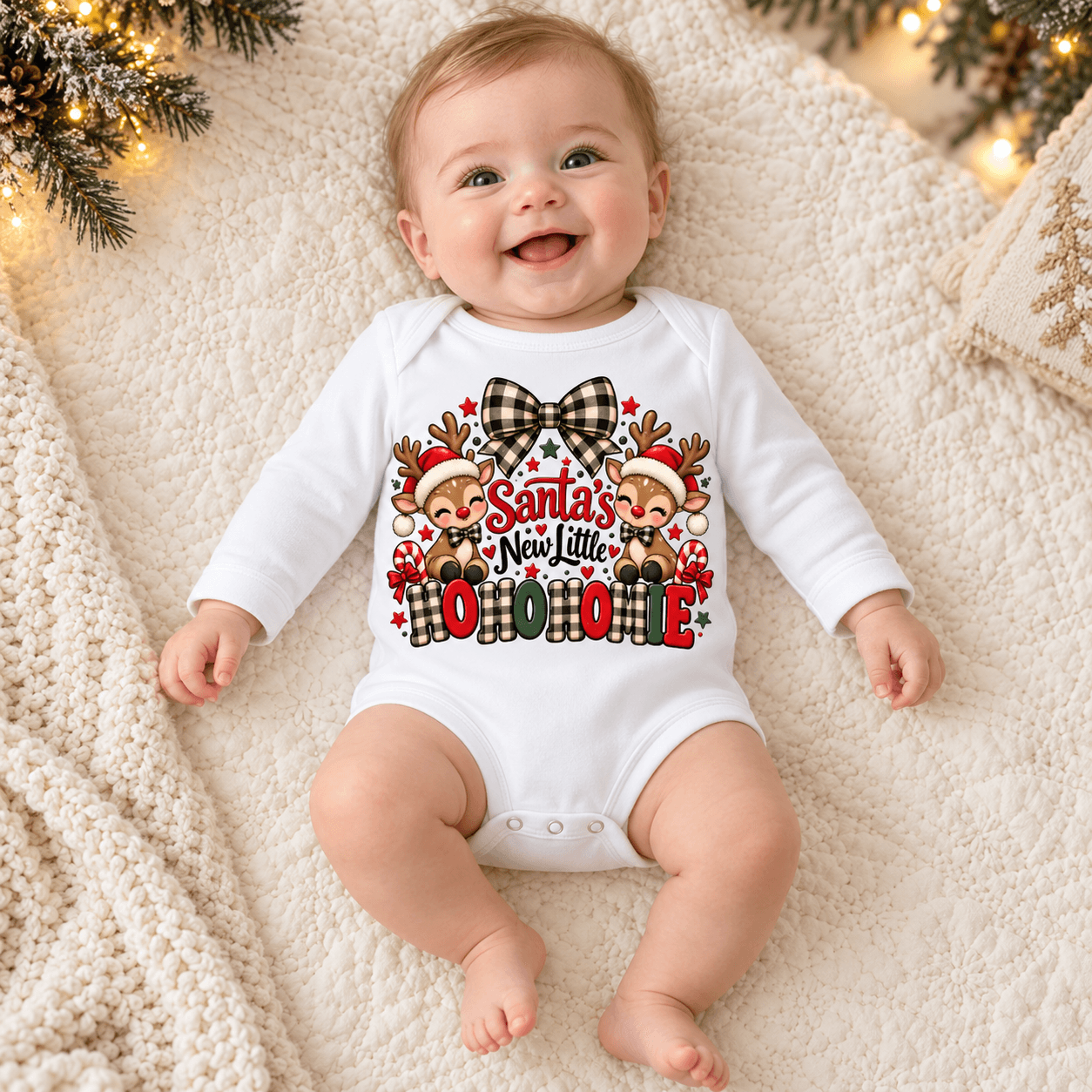 santa's new little ho ho homie baby bodysuit, cute christmas reindeer onesie, funny newborn holiday romper, xmas baby