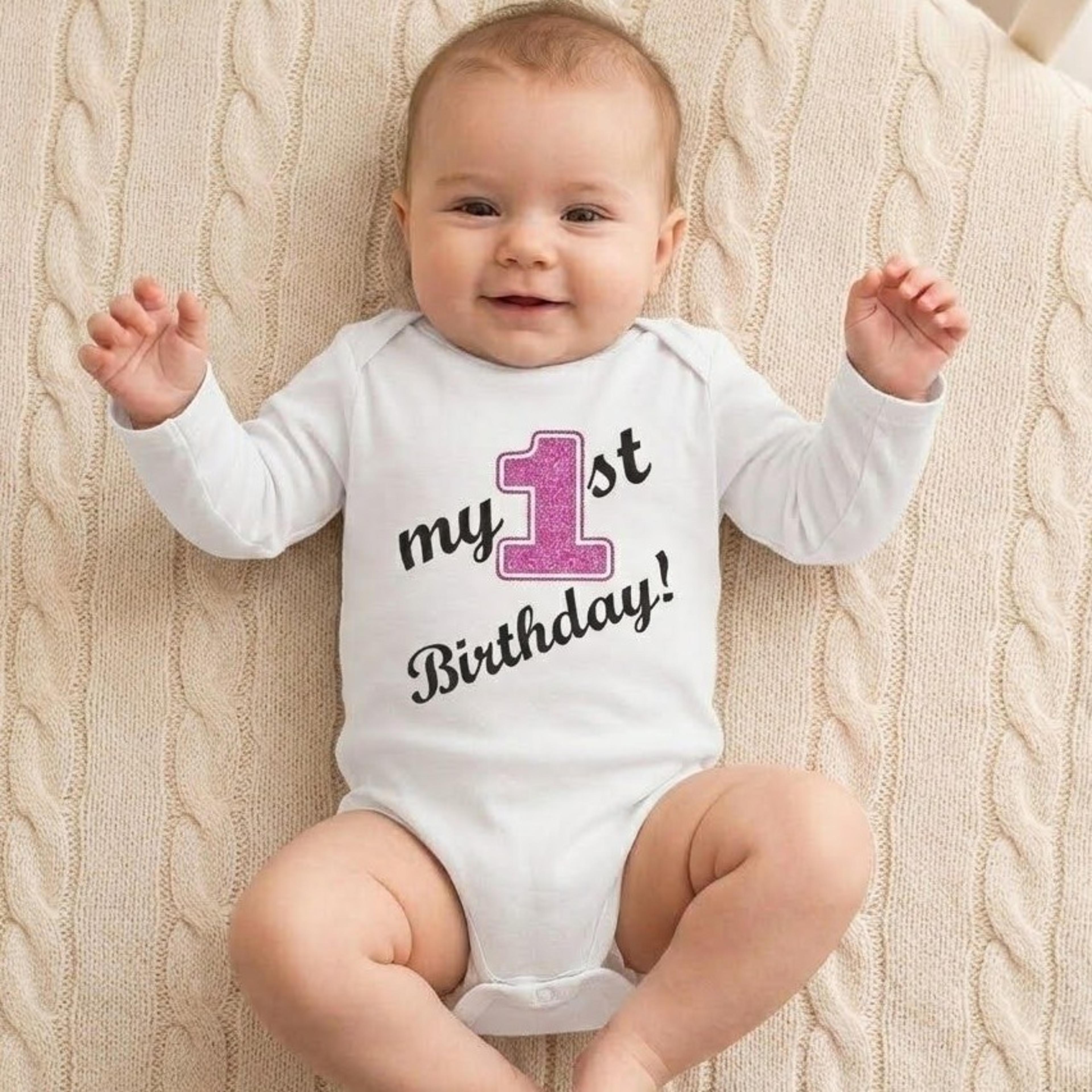 my first birthday baby romper, pink number one 1st birthday onesie, cute first birthday outfit, baby girl birthday bodys