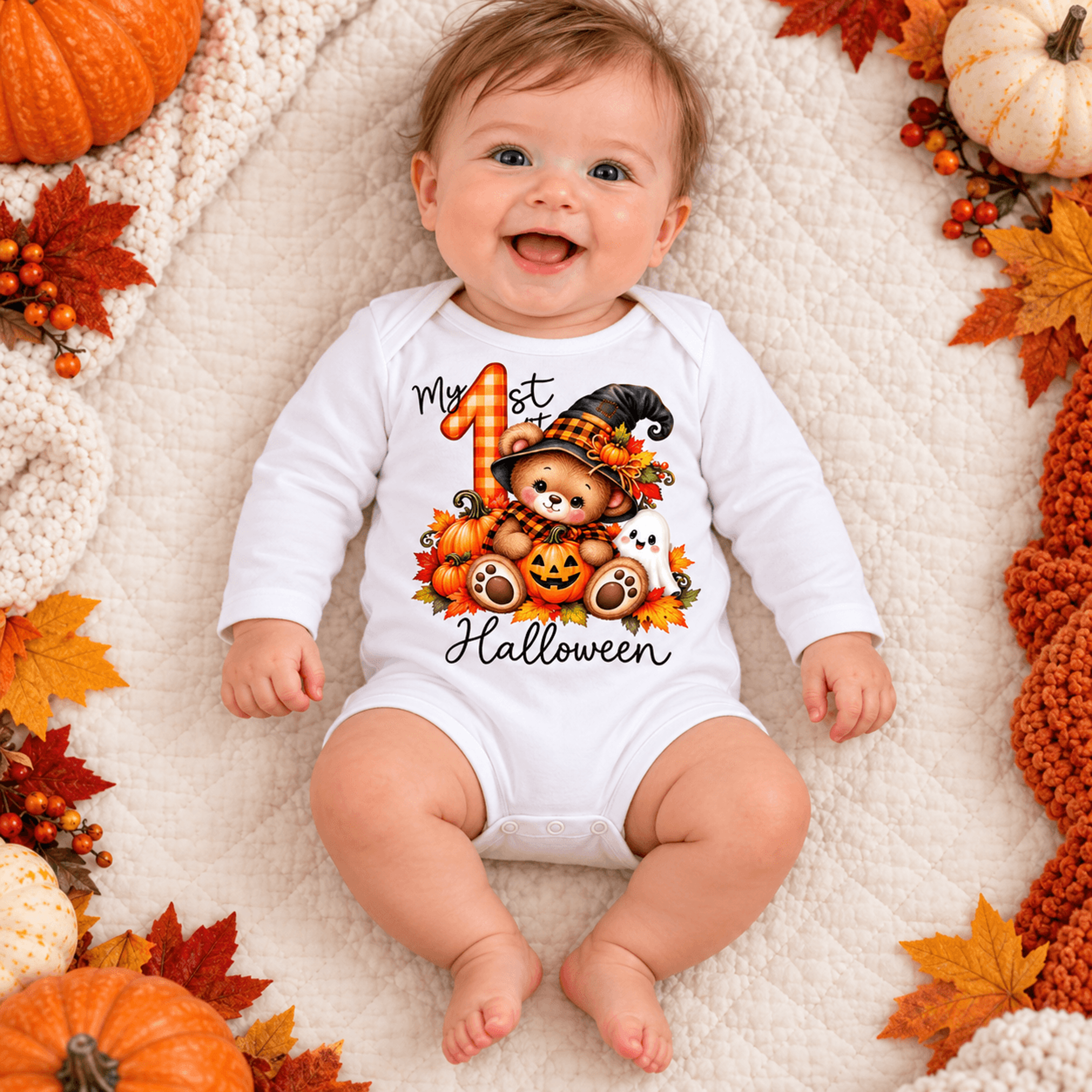 my first halloween baby romper, cute teddy bear witch first halloween onesie, unisex baby halloween bodysuit, spooky