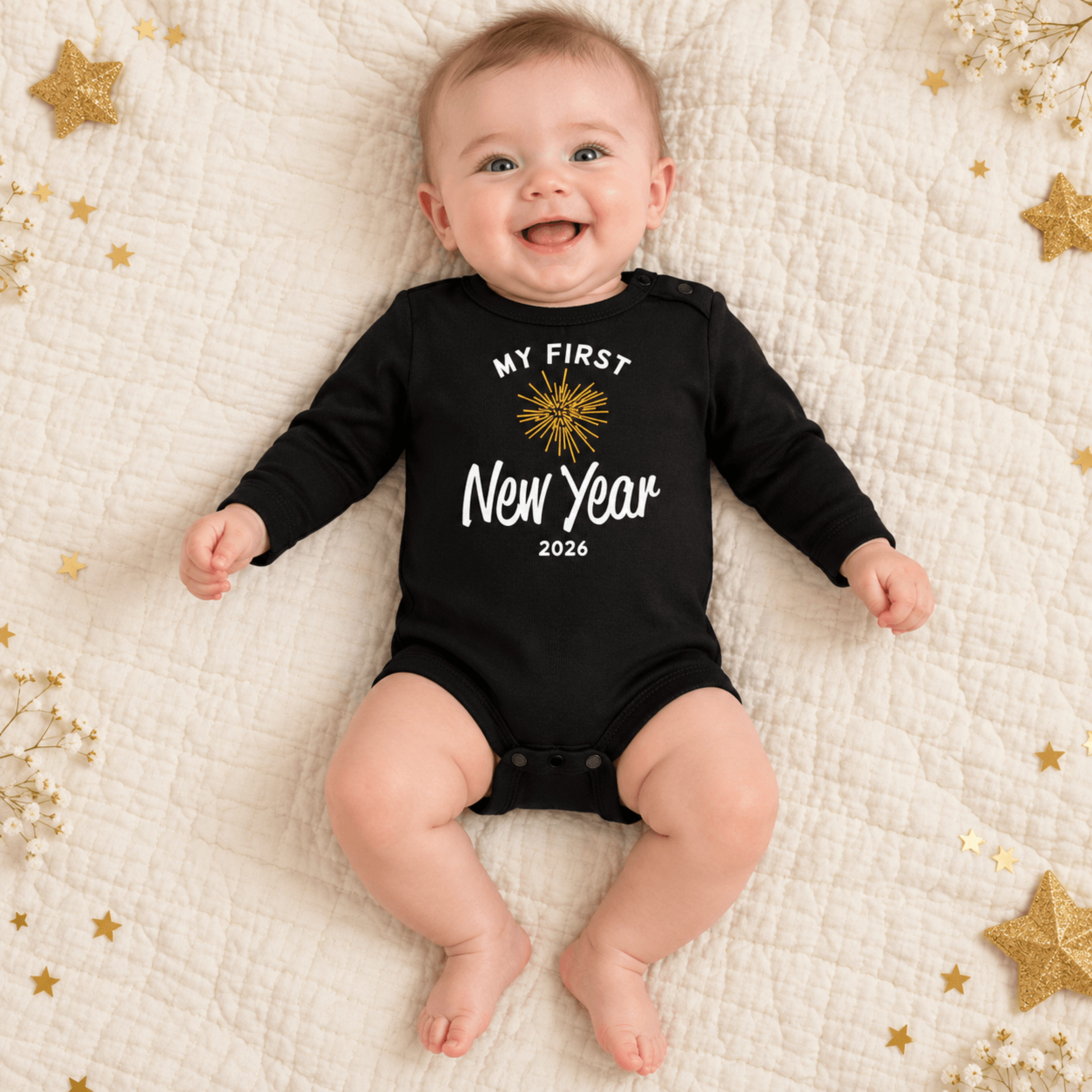 my first new year baby romper, first new year 2026 onesie, cute fireworks baby bodysuit, unisex new years outfit, baby