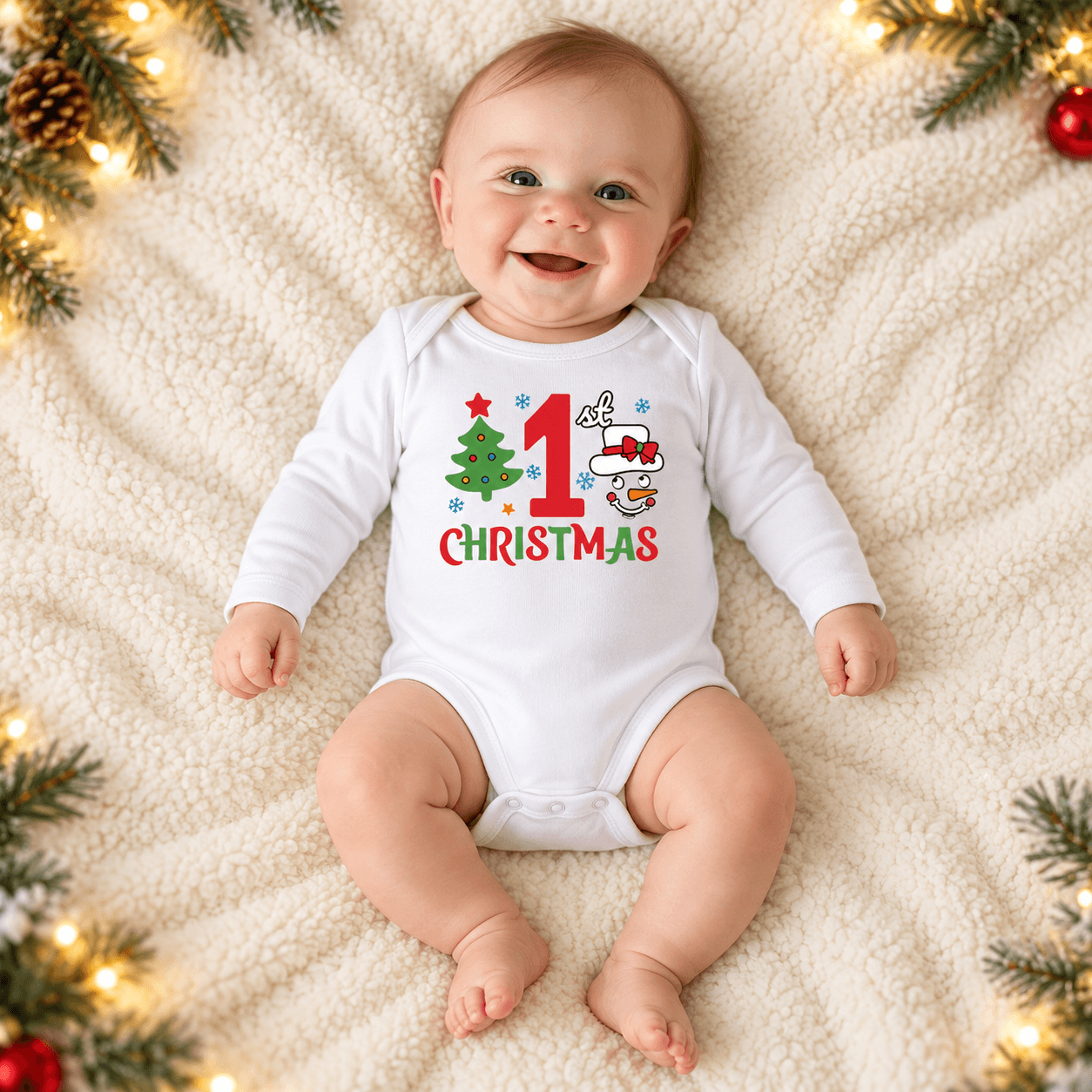 my first christmas baby romper, cute snowman christmas tree onesie, unisex newborn holiday bodysuit, baby first xmas