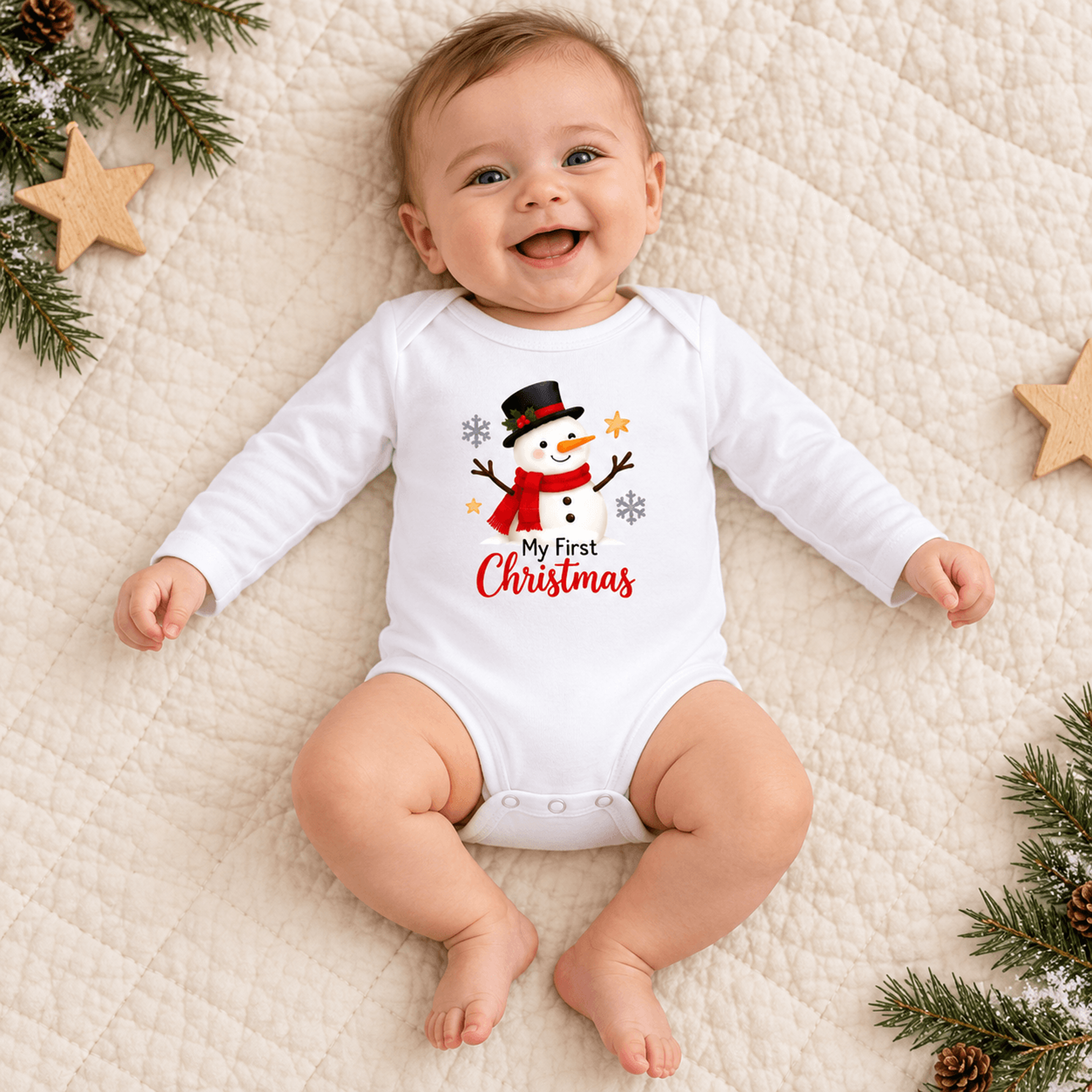 my first christmas snowman baby bodysuit, cute holiday newborn romper, unisex baby christmas outfit, winter baby shower
