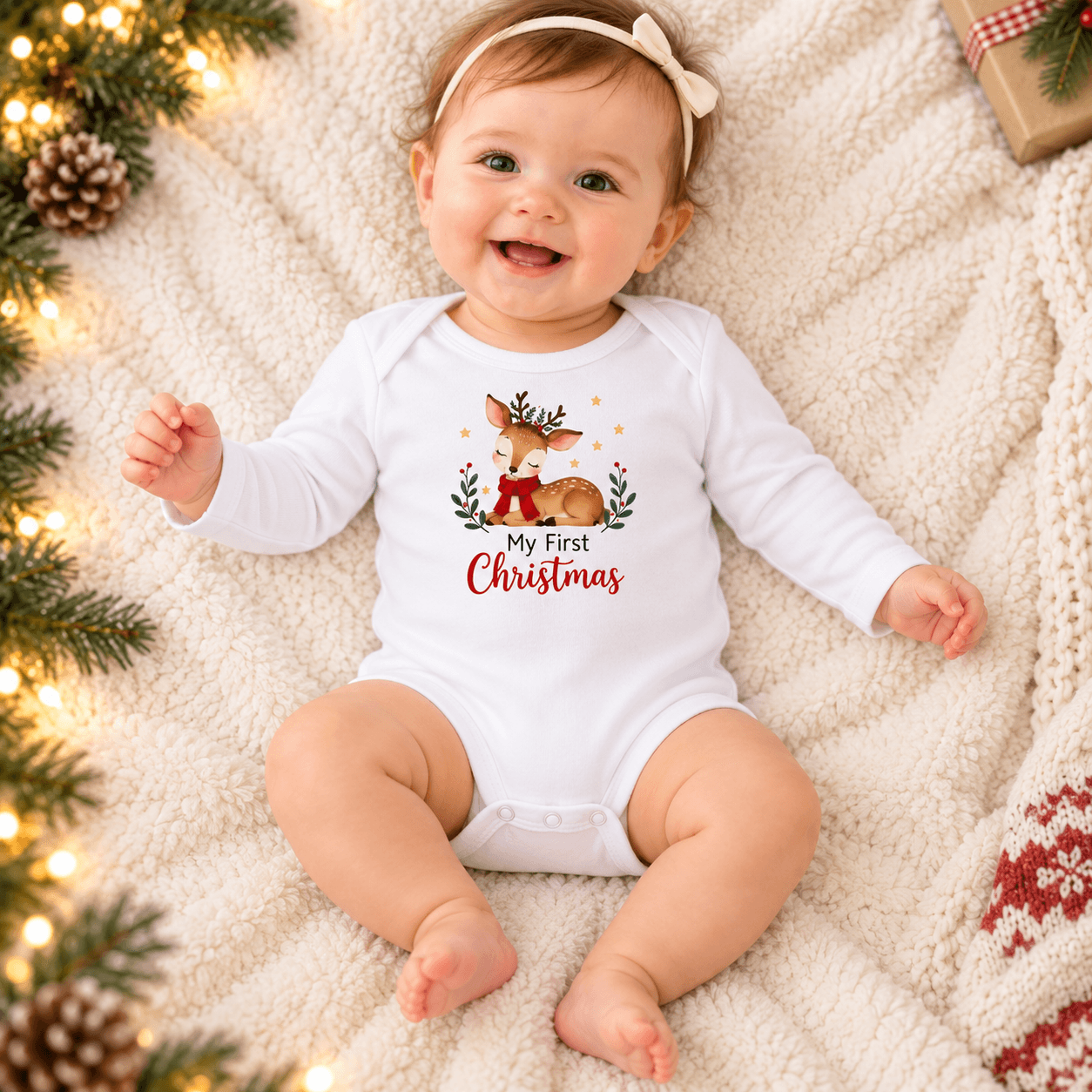 my first christmas baby bodysuit, cute reindeer christmas outfit, unisex infant holiday romper, baby first xmas gift