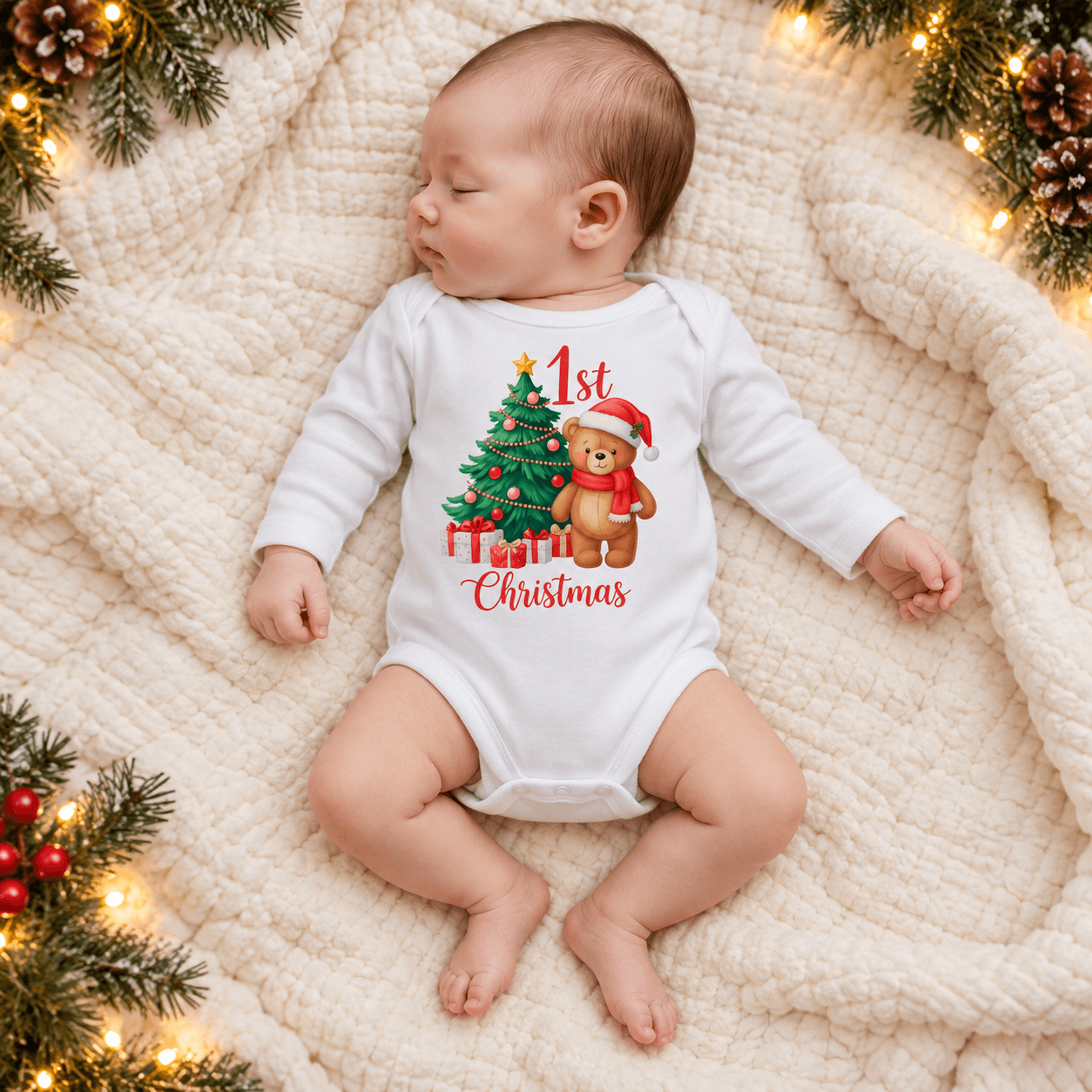 my first christmas baby bodysuit, cute teddy bear christmas tree romper, unisex infant holiday outfit, baby first xmas